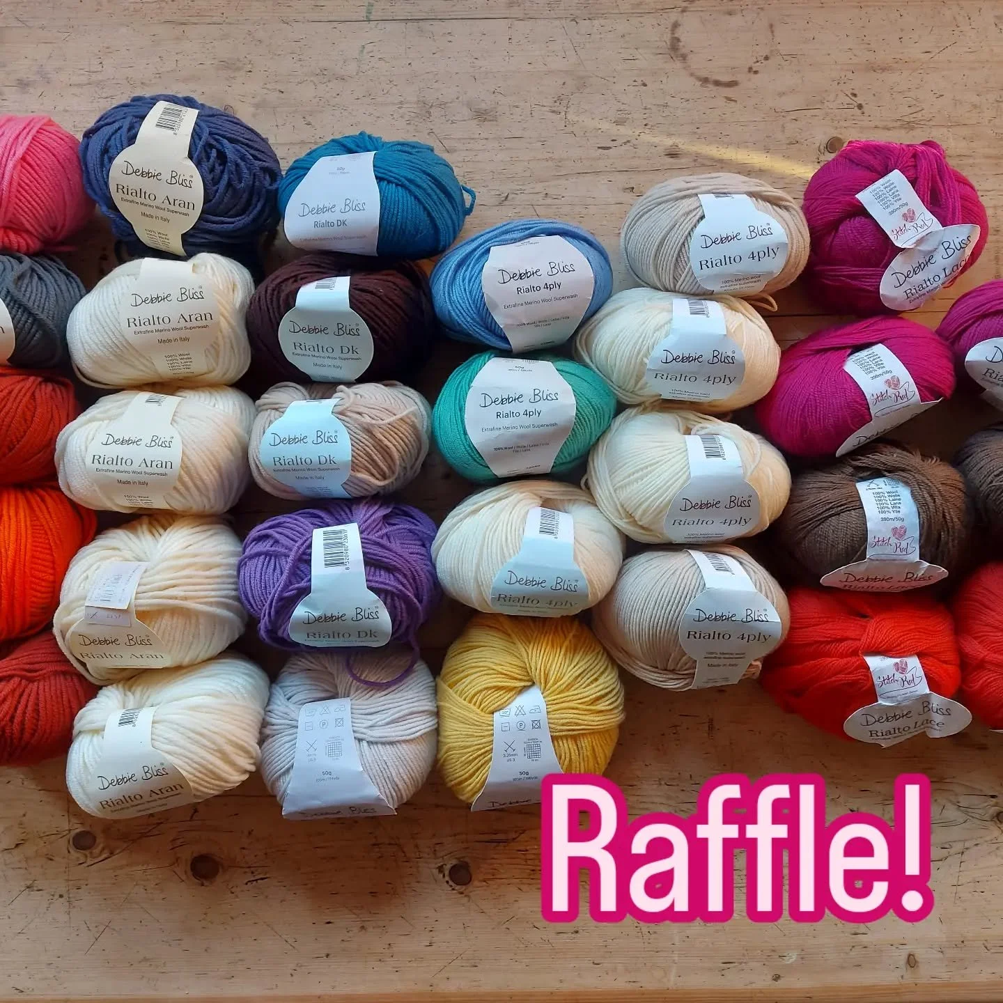 This month's raffle is a gorgeous selection of Debbie Bliss Rialto yarns in a range of weights and colours. So much to fire the imagination and to get hooks and needles working!

It's just &pound;10 to enter, and please enter as many times as you wou