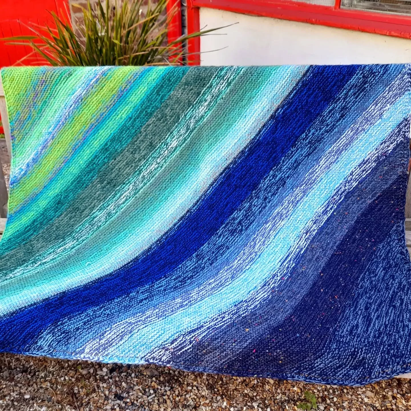 This beautiful blanket was sent to us anonymously. We love the way the colour gradient has been created.  We see summer sky, the sea and green fields.  What about you?

Thank you, Knitters and Crocheters. 

This is our Knit of the Day!

#knitoftheday