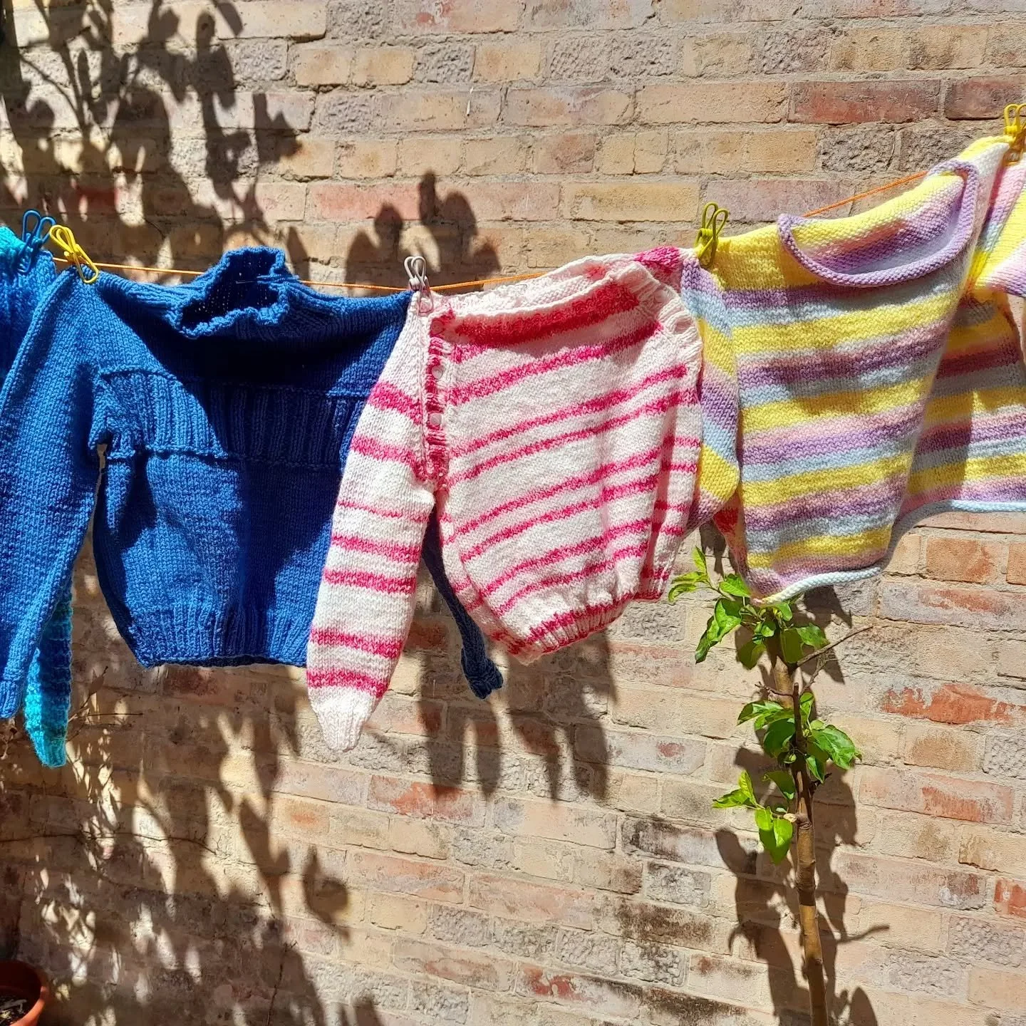 Kathleen in Ashington has sent us a lovely collection of children's jumpers and cardigans in joyful colours.  They brought a smile to everyone here, and will carry that brightness wherever they go 

Thank you, Kathleen.  These are our Knit of the Day