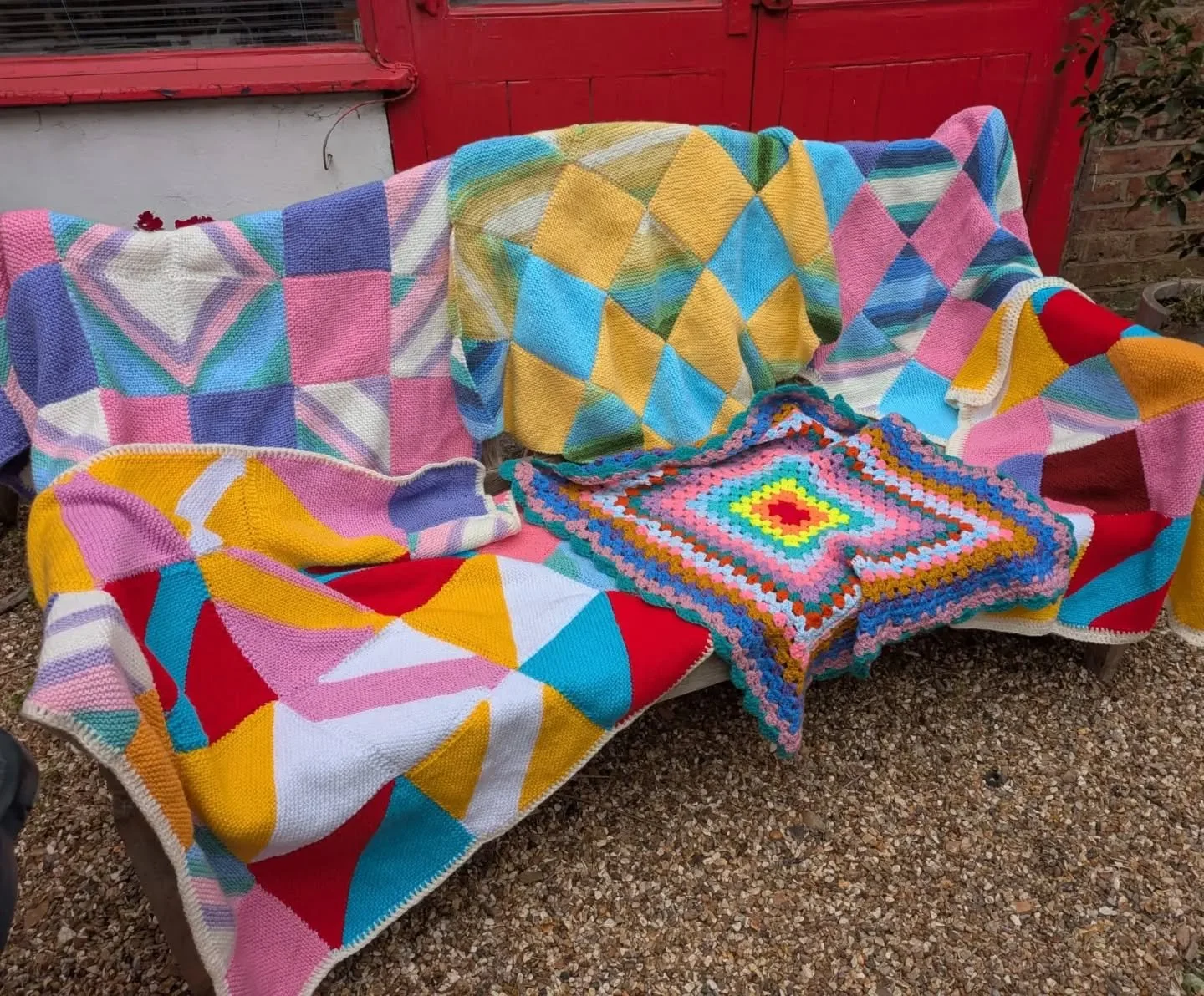 Pat in Bishop's Castle sent us this colourful collection of beautiful blankets. We love all the vibrant hues and are sure they will bring warmth and a bit of sunshine wherever they go. 

Thank you, Pat. These are our Knit and Crochet of the Day!

#kn
