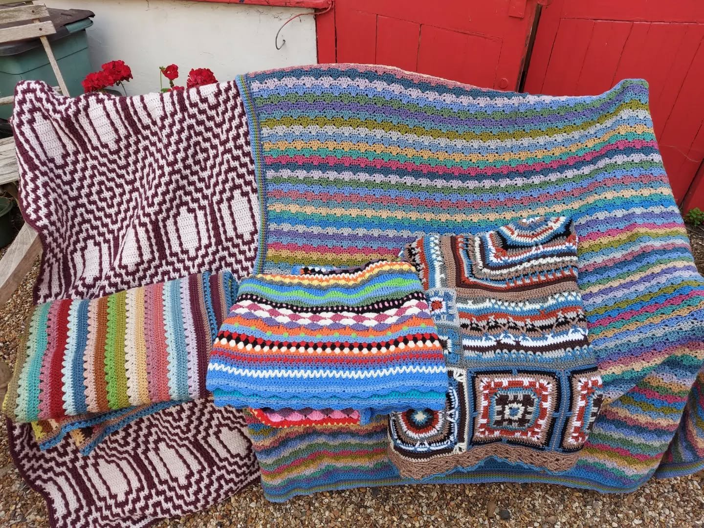 Yvonne in Bushey could hold an exhibition of the wide variety of fabrics and patterns it's possible to achieve with crochet. Just look at this magnificent collection of blankets she has sent us. 

We are in awe of both her immense skill and huge gene