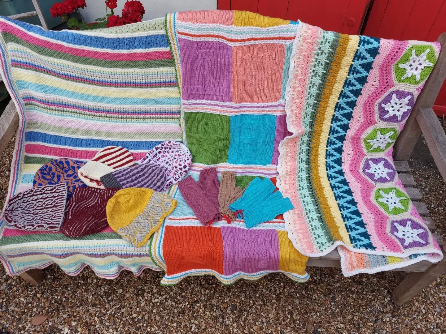 Vivian in King's Langley sent us a cornucopia of beautifully colourful creations. There is so much skill on disply; clever colour combinations, and a dizzying array of techniques, styles and stitches. They made us all smile in admiration here at KFP 