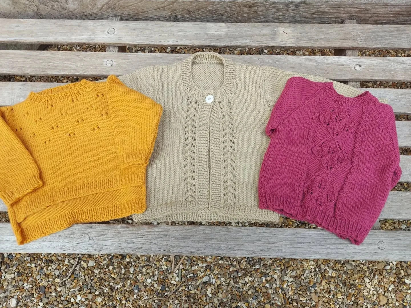 Liz in Southwest London sent us this lovely collection of cardigans. We love the colours and the lacey detail and the extra texture from the stitch pattern. 

Thank you, Liz. These are our Knit of the Day. 

#knitoftheday #handknitting #knittingforot