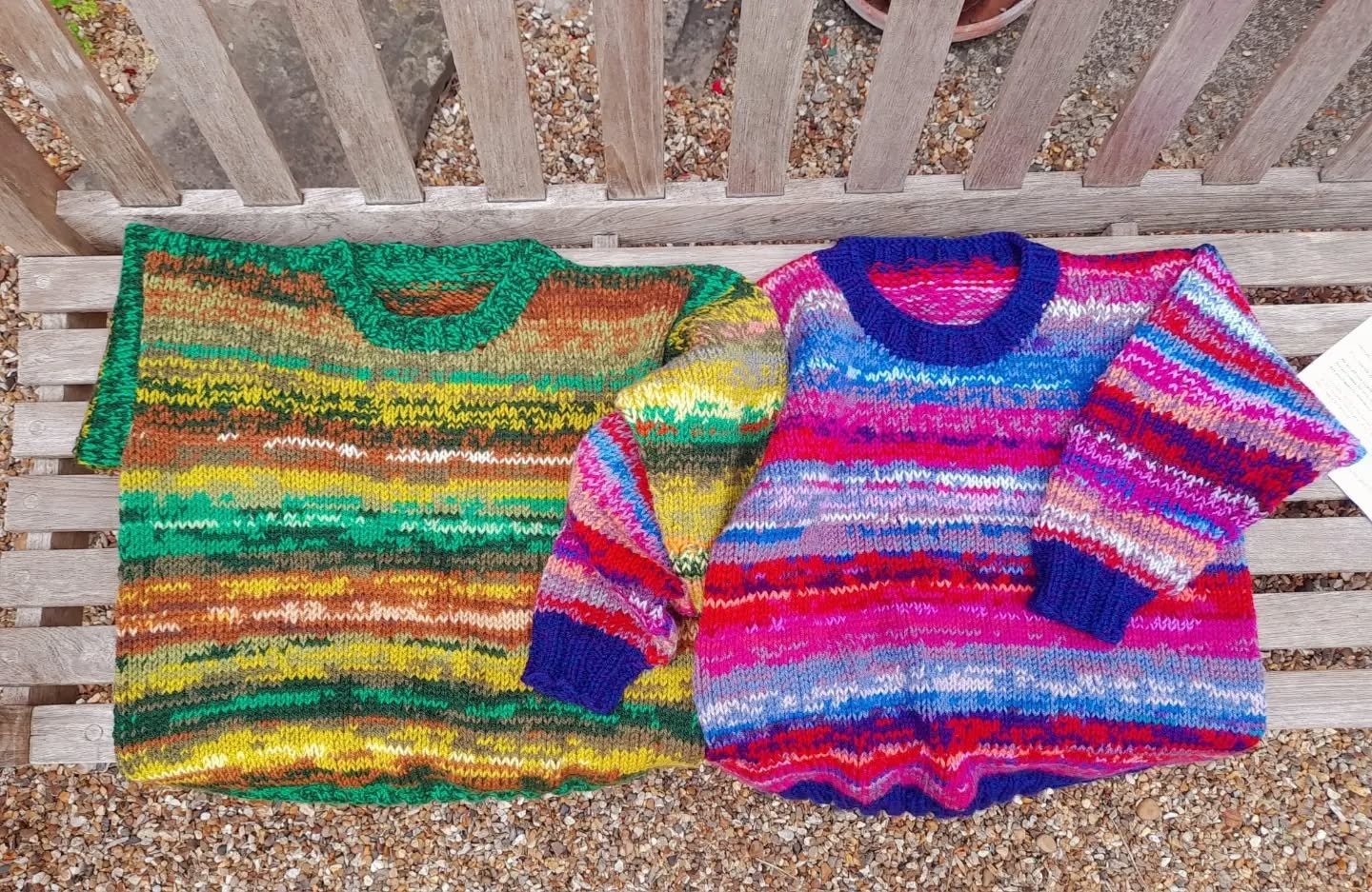 These zinging colours will certainly get the wearer noticed in the nest of ways.  We love the vibrancy and coordination of these sweaters sent to us by Carolyn in Bristol.

Thank you, Carolyn. These are our Knit of the Day. 

#knitoftheday #handknitt