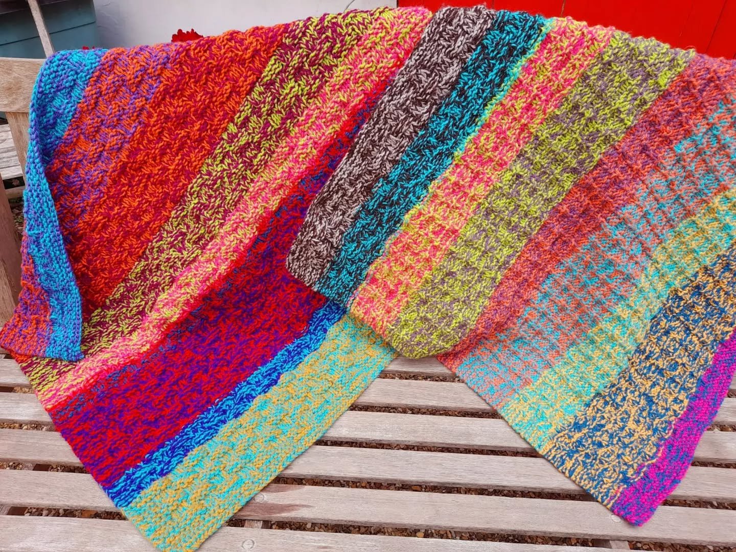 We love the energy in these vibrant blankets sent to us by Diane.  We think the colour mixture is achieved by using two contrasting yarns held together. The textured stitches add extra interest. They will bring a cheerfulness wherever they go. 

Than