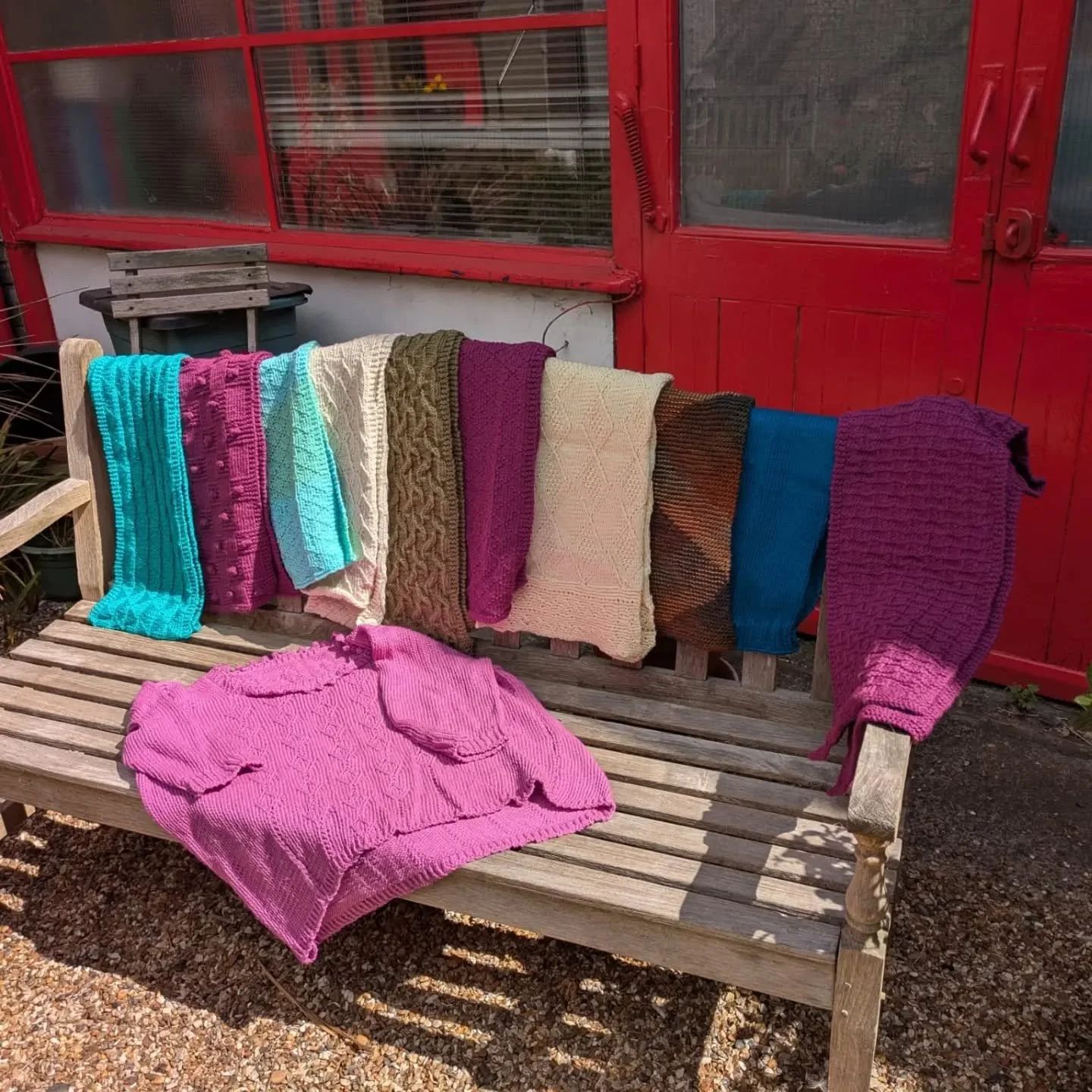 A Knitter in Newport has sent us a magnificent donation of scarves and jumpers. They are in great colours with lots of interesting textures, twisted stitches, cables and bobbles!

Thank you, Knitters and Crocheters. These are our Knit of the Day!

#k