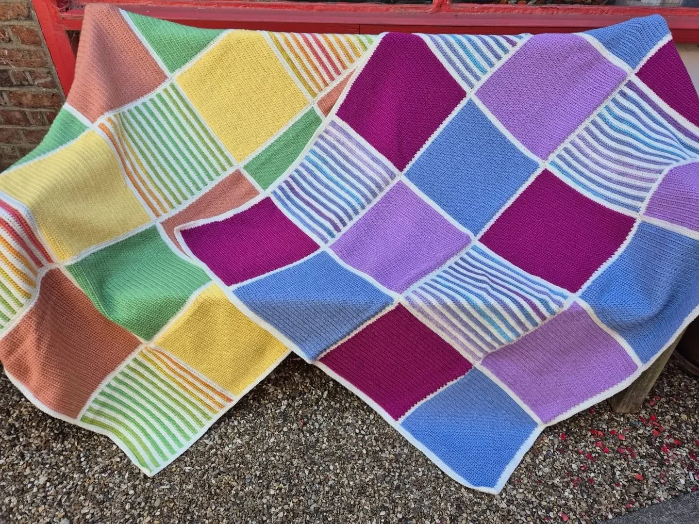 Hightown Baptist Church Ladies Group has sent us these brilliant crocheted blankets. We love the colour combinations and the sharp line achieved on the edges. They will brighten a room wherever they go.

Thank you, Hightown Ladies!  These are our Cro