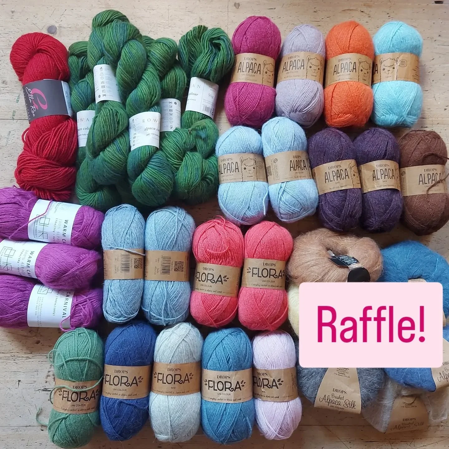 We will be drawing the winner of this month's Raffle on Tuesday.  Don't miss out on the chance to win this fantastic selection of alpaca yarns.  Let the colours and softness inspire you!

Every purchase helps us to continue to distribute warm clothes
