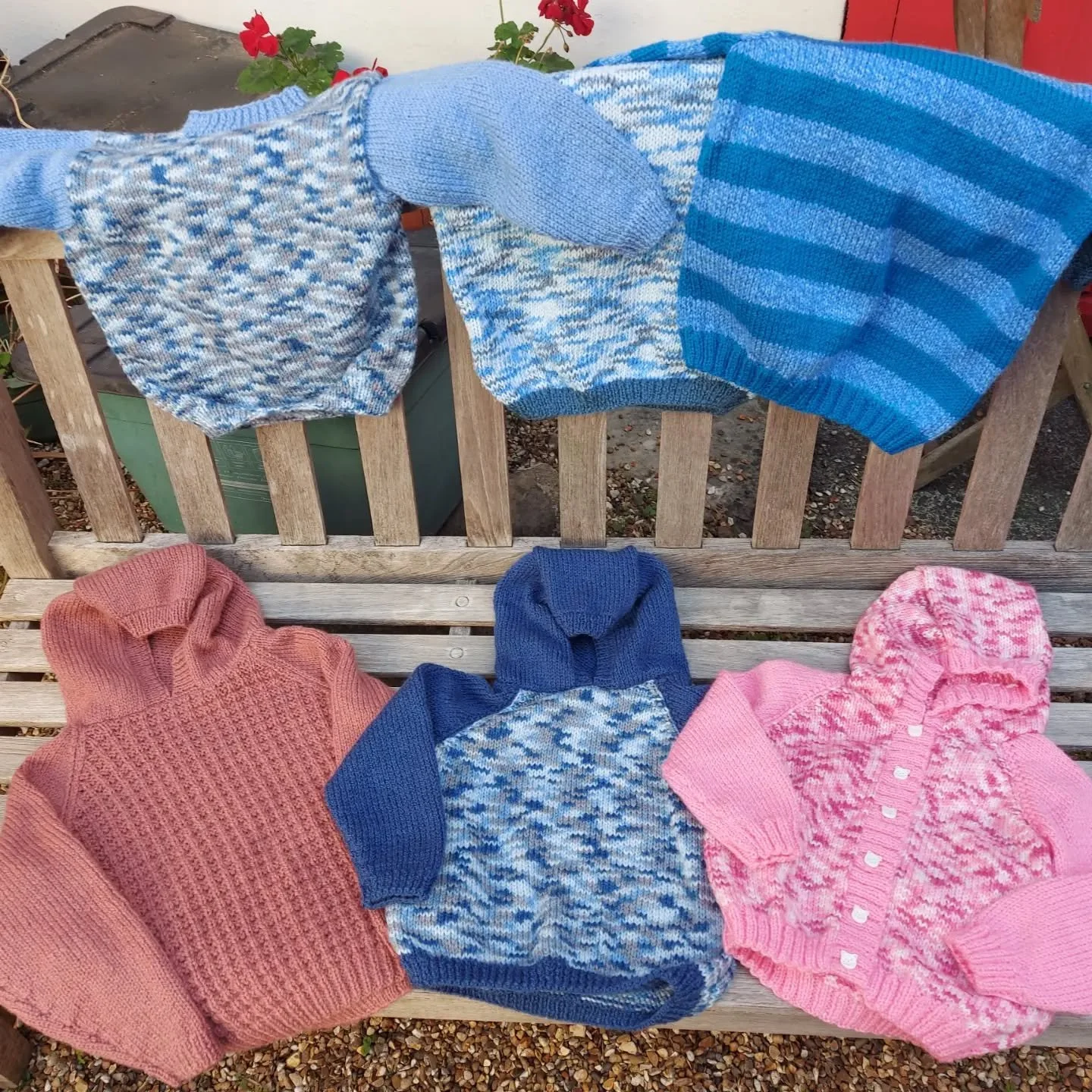Pam in Southampton has sent us this colouful collection of jumpers and cardigans. You know how much we love a hoodie...stripes and texture make them extra special. They will raise a smile wherever they go. 

Thank you, Pam.  These are our Knit of the