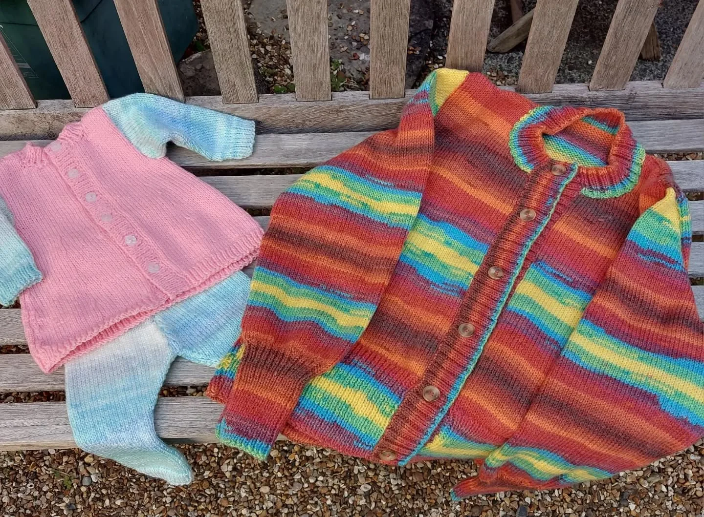 Margaret in Weston-super-Mare has sent us a great collection of jumpers and cardigans. We love the autumnal colours in the adult sized cardigan - ready just as the seasons finally start to change in London. 

Thank you, Margaret. These are our Knit o