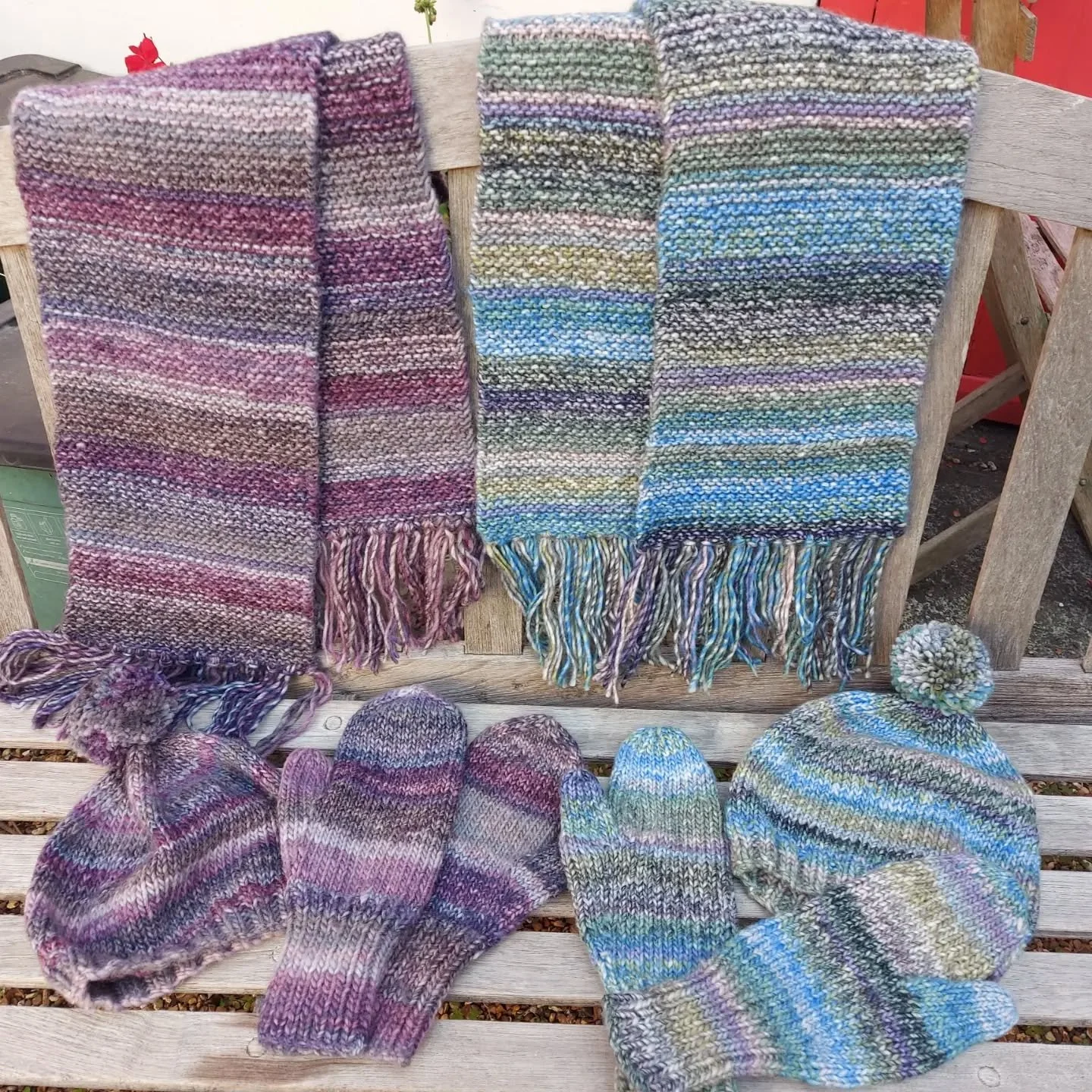 These cosy scarf, hat and gloves sets were sent to us anonymously.  We love the clever use of colour changing yarn. And who doesn't want a pompom on their hat? 😁

Thank you, Knitters. These are our Knit of the Day!

#knitoftheday #hand-knitted #yarn