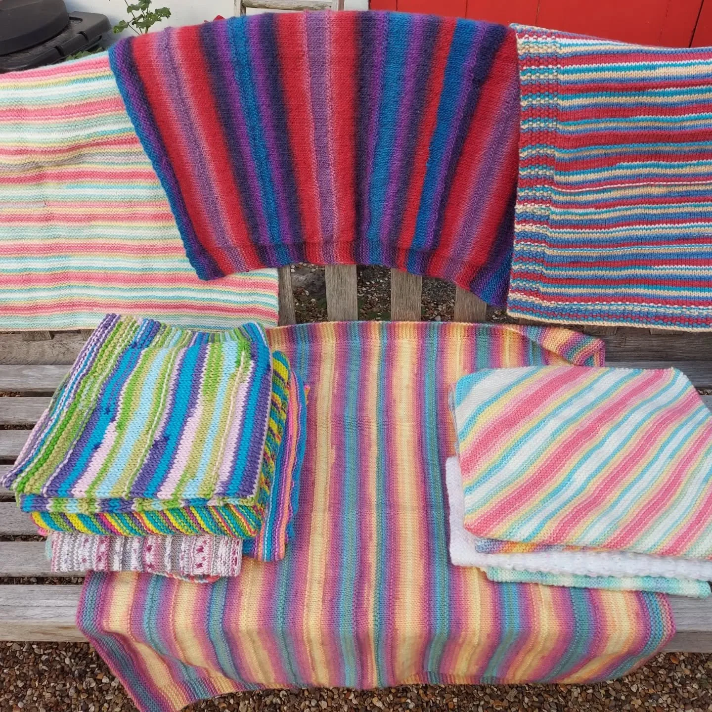What a lot of brilliant stripes!  Lynn and Sue have sent us a cornucopia of blankets - bright colours, stripes, and diagonals - all expertly made. 

Thank you, Lynn and Sue. These are our Knit of the Day!

#knitoftheday #handknitting #yarnlover #knit