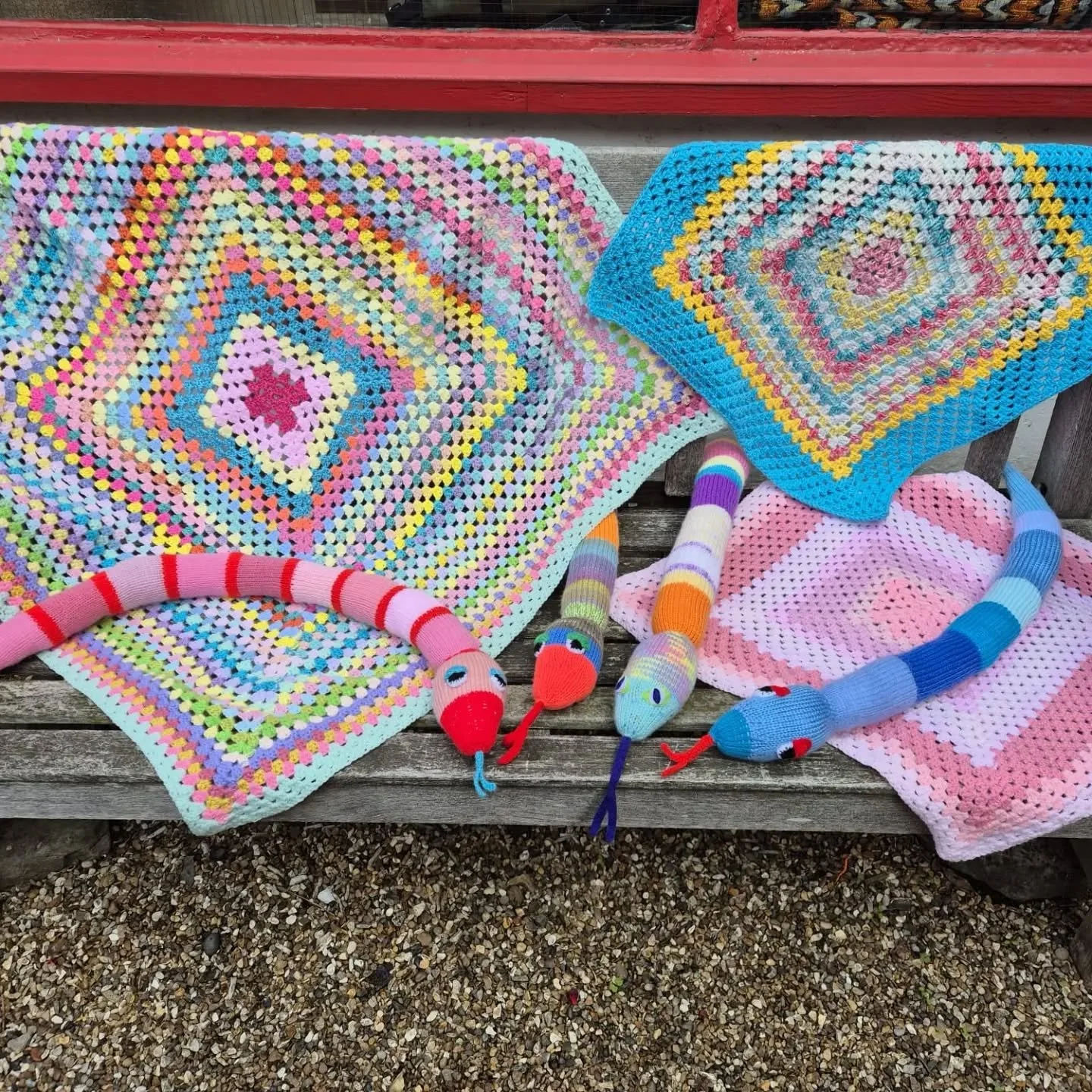 Susan in Liskeard sent us a beautiful batch of blankets and soft toys. We love the colours and the funny faces on the snakes.

Thank you, Susan. These are our Knit and Crochet of the Day!

#knitoftheday #crochetoftheday #Crochet #handknitting #crafti