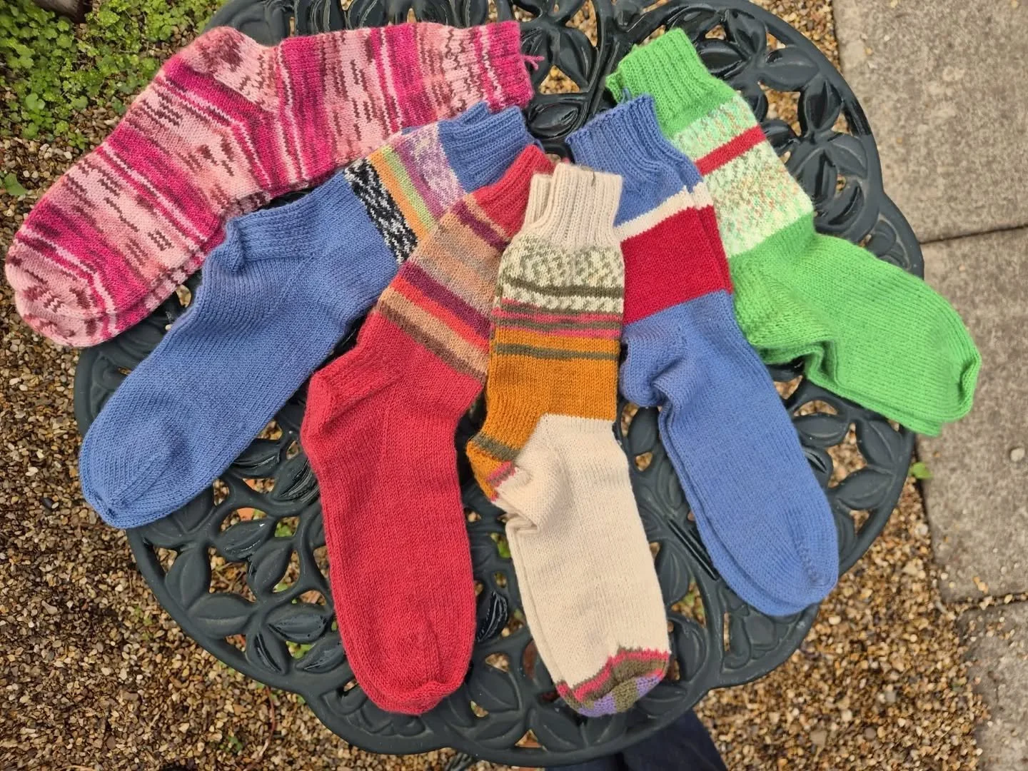 Jacqueline in Clitheroe sent us a big bundle of lovely things, with socks our special favourites.  The range of colours is brilliant and will bring the pleasure of wearing hand-made socks wherever they go. Cosy toes!

Thank you, Jacqueline. These are