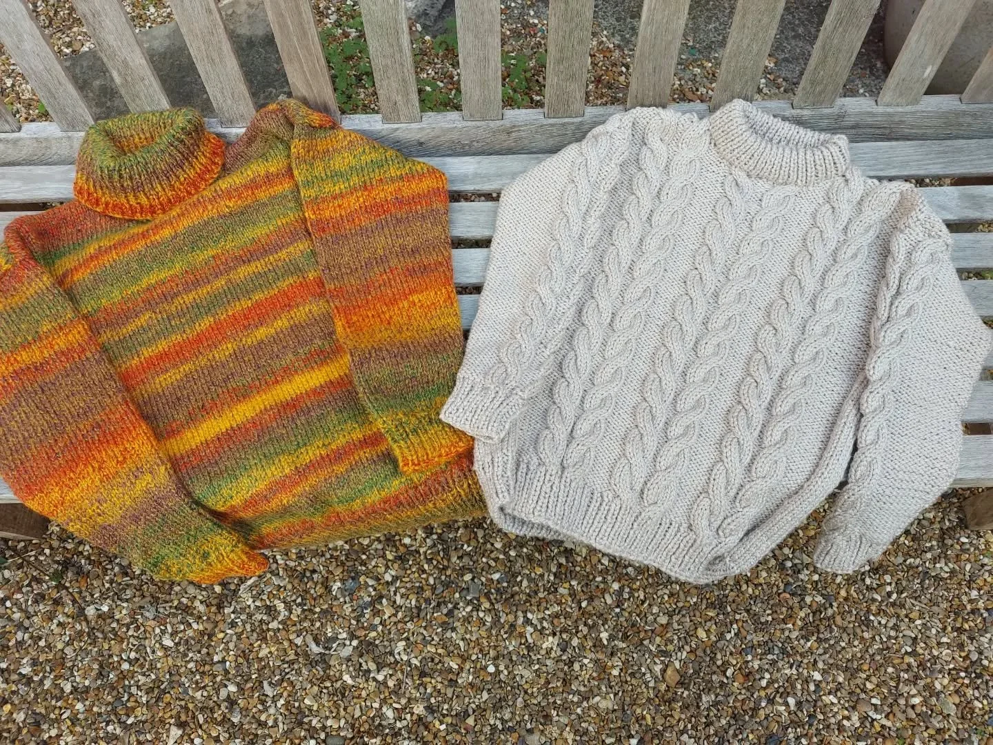 Colour and texture, two of our favourite things!  Stephanie in Inverness sent us these brilliant jumpers. They are so beautifully made and perfect now the weather has changed. 

Thank you, Stephanie. These are our Knit of the Day!

#knitoftheday #han