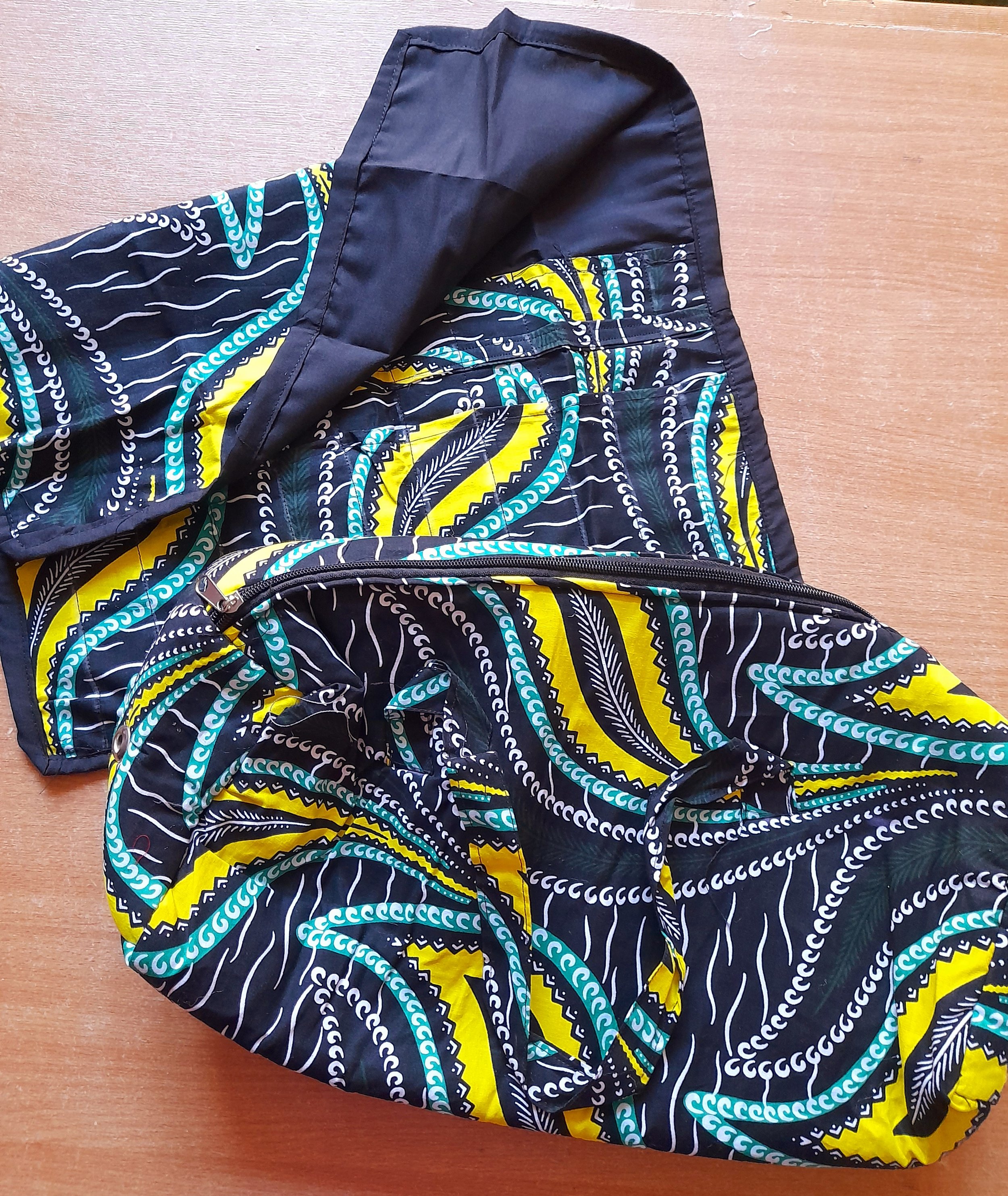 Handmade cotton Craft, Tote or Shopping Bag and Knitting Needle Roll black