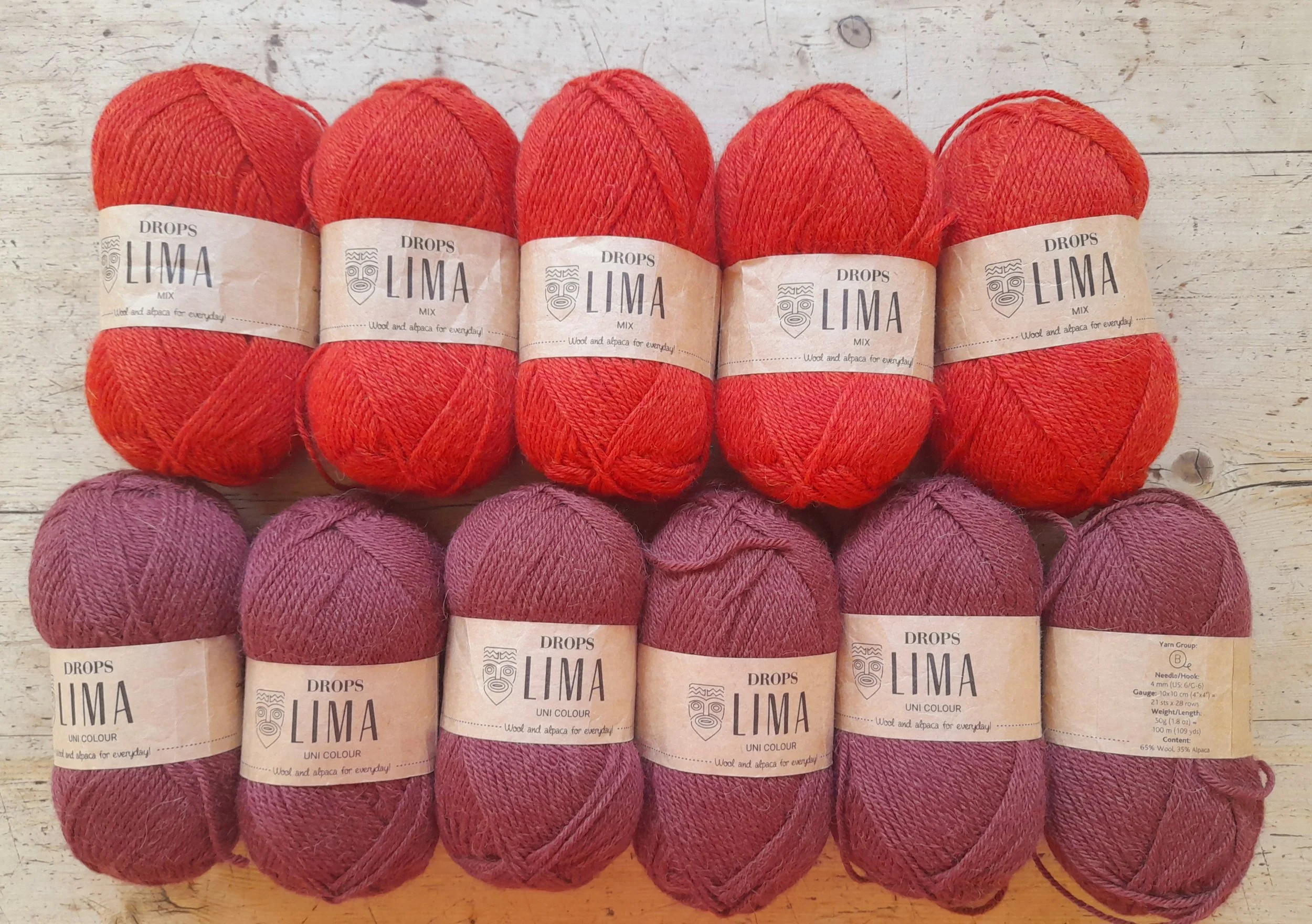Drops Lima Mix Wool Alpaca blend DK double knit reds 550g