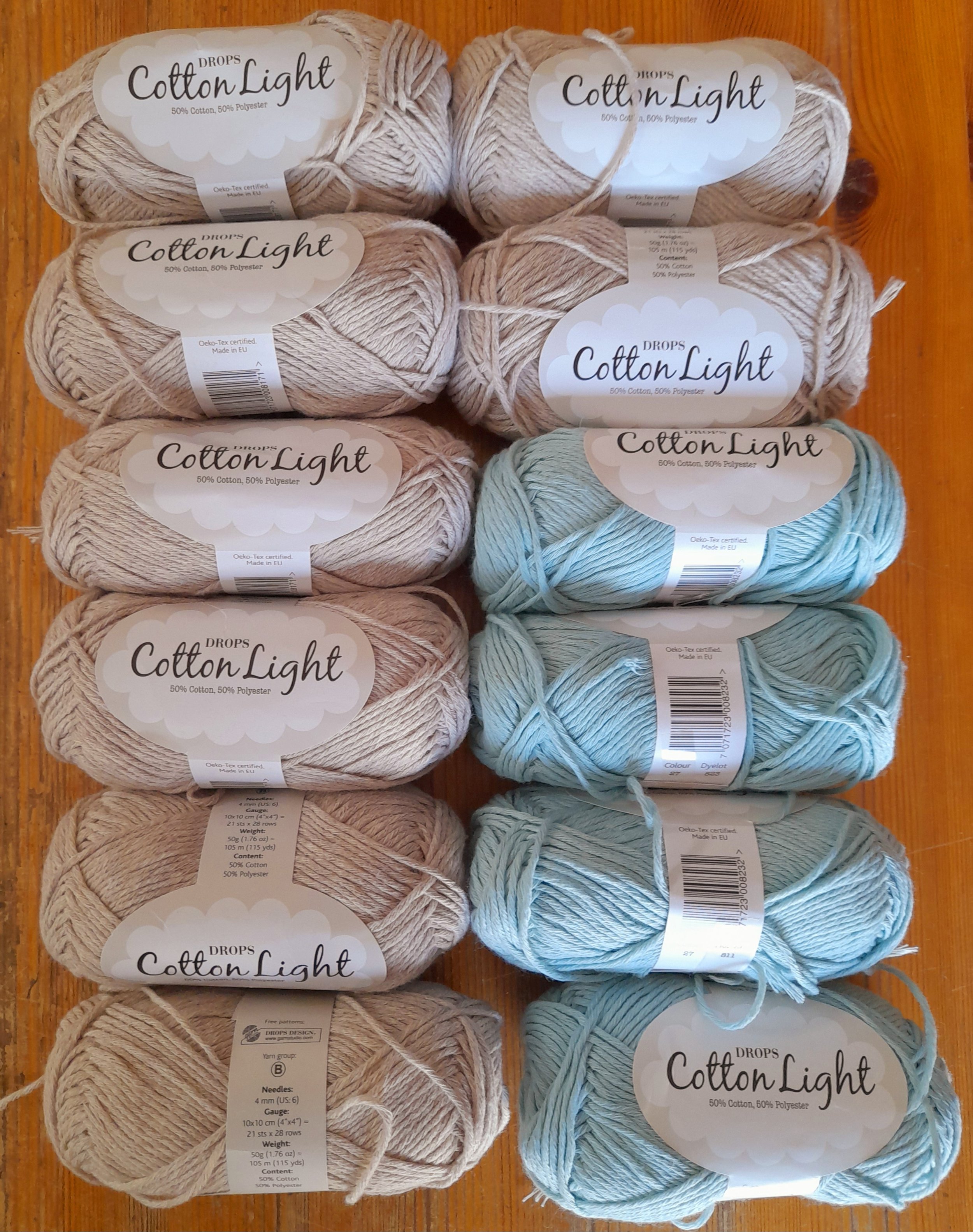 Drops Cotton Light cotton blend double knit DK Beige and Mint 500g