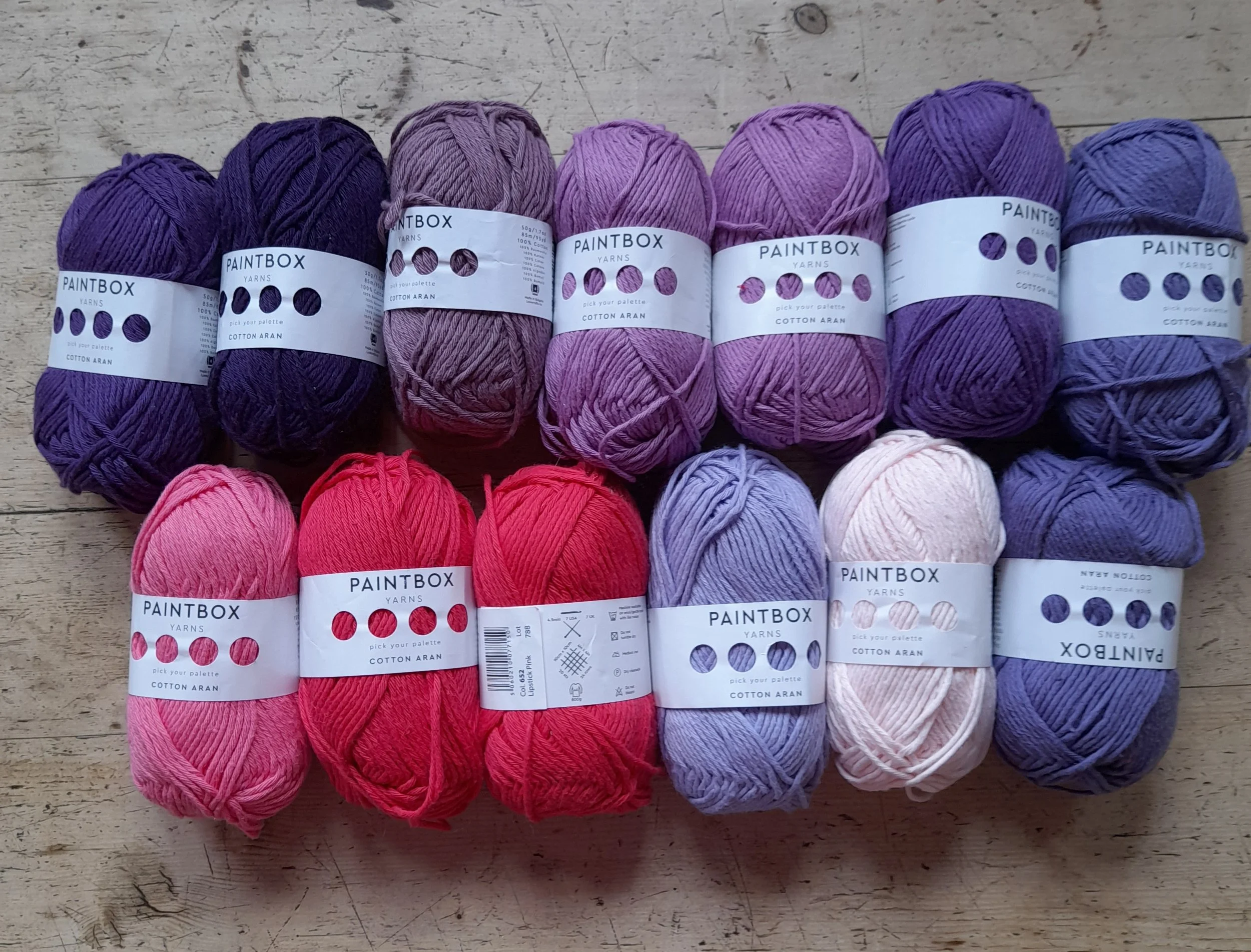 Paintbox Cotton Aran mixed batch in shades of purple 650g