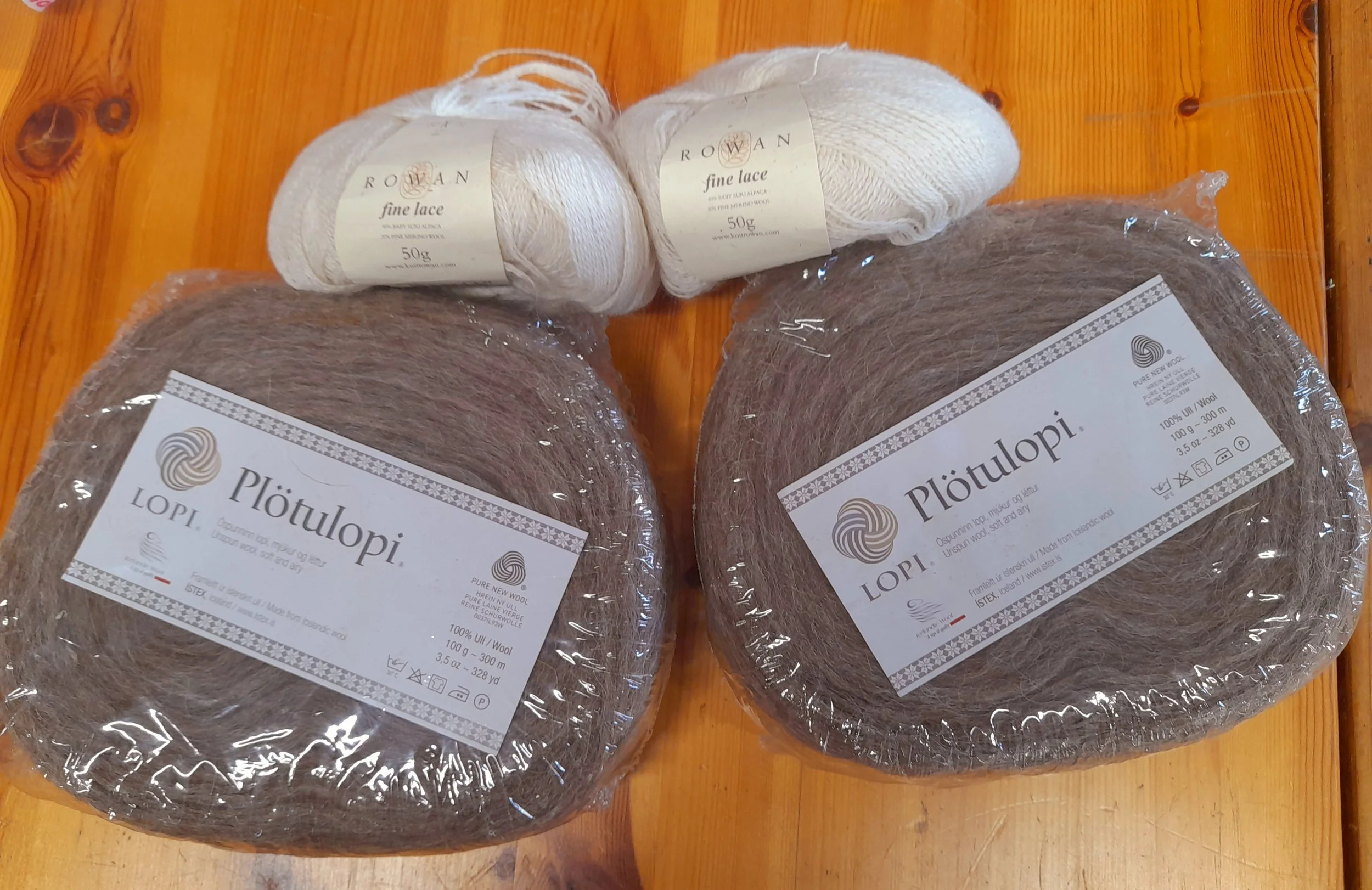 Istex Plotulopi Lopi Icelandic unspun wool and Rowan Fine Lace brown bundle 300g