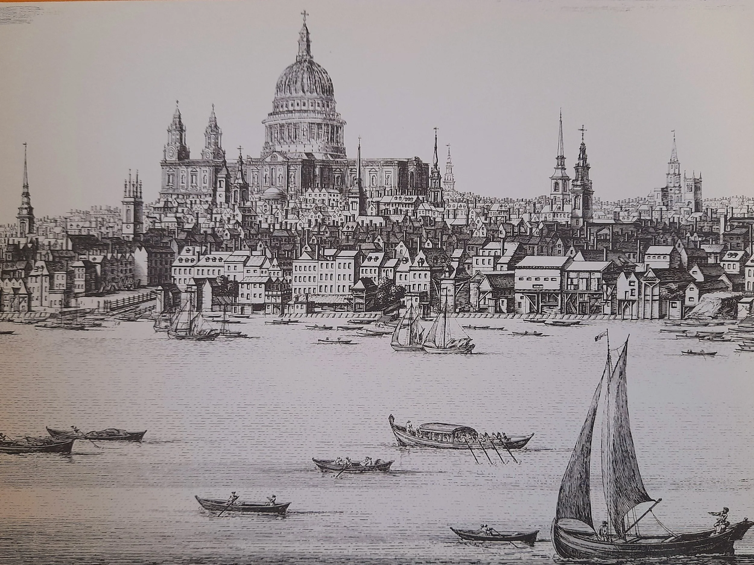 Panorama of the Thames 1749 pack of 5 large blank greetings cards