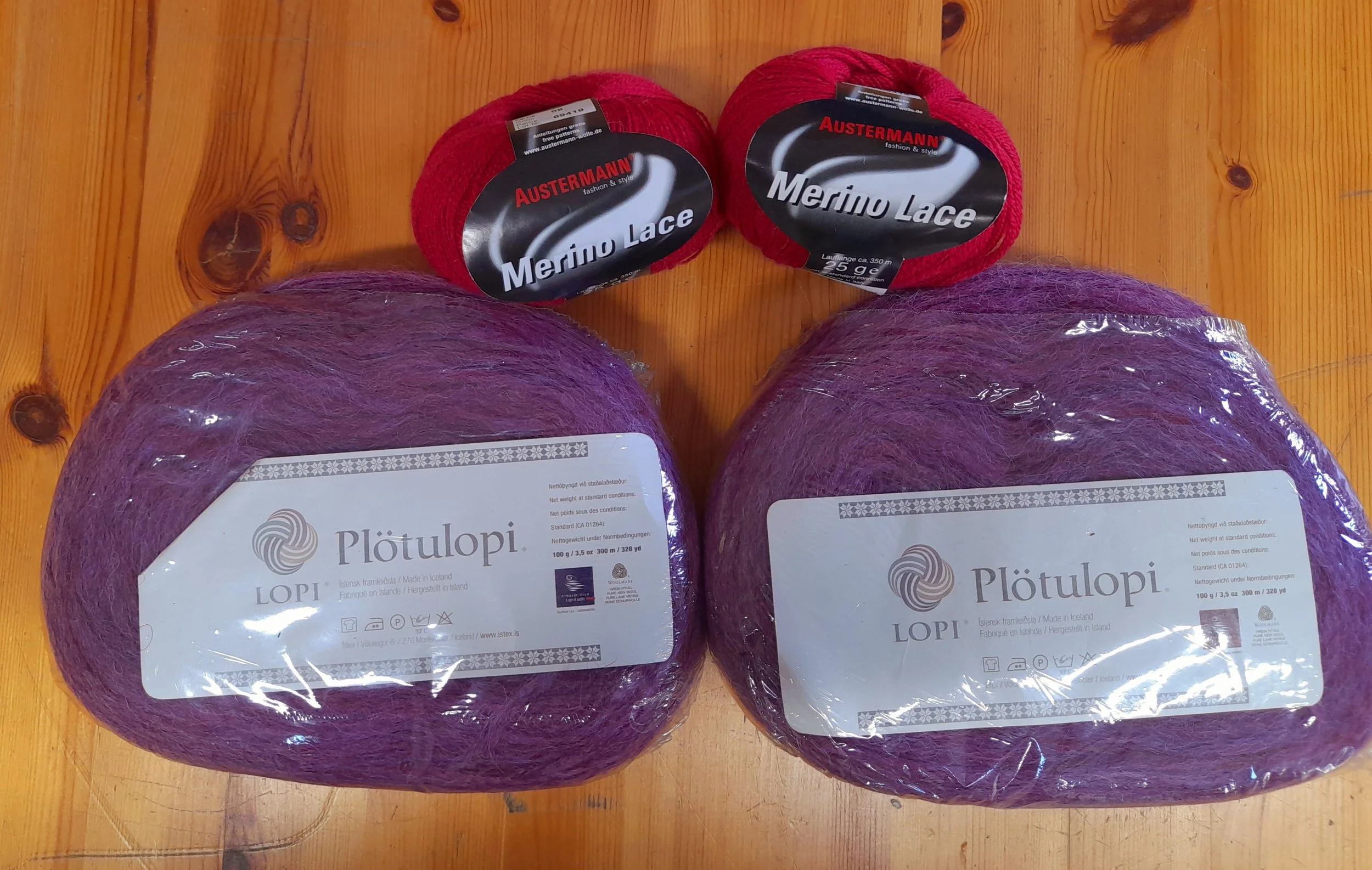 Istex Plotulopi Lopi Icelandic unspun wool and Austermann Merino Lace purple bundle 250g