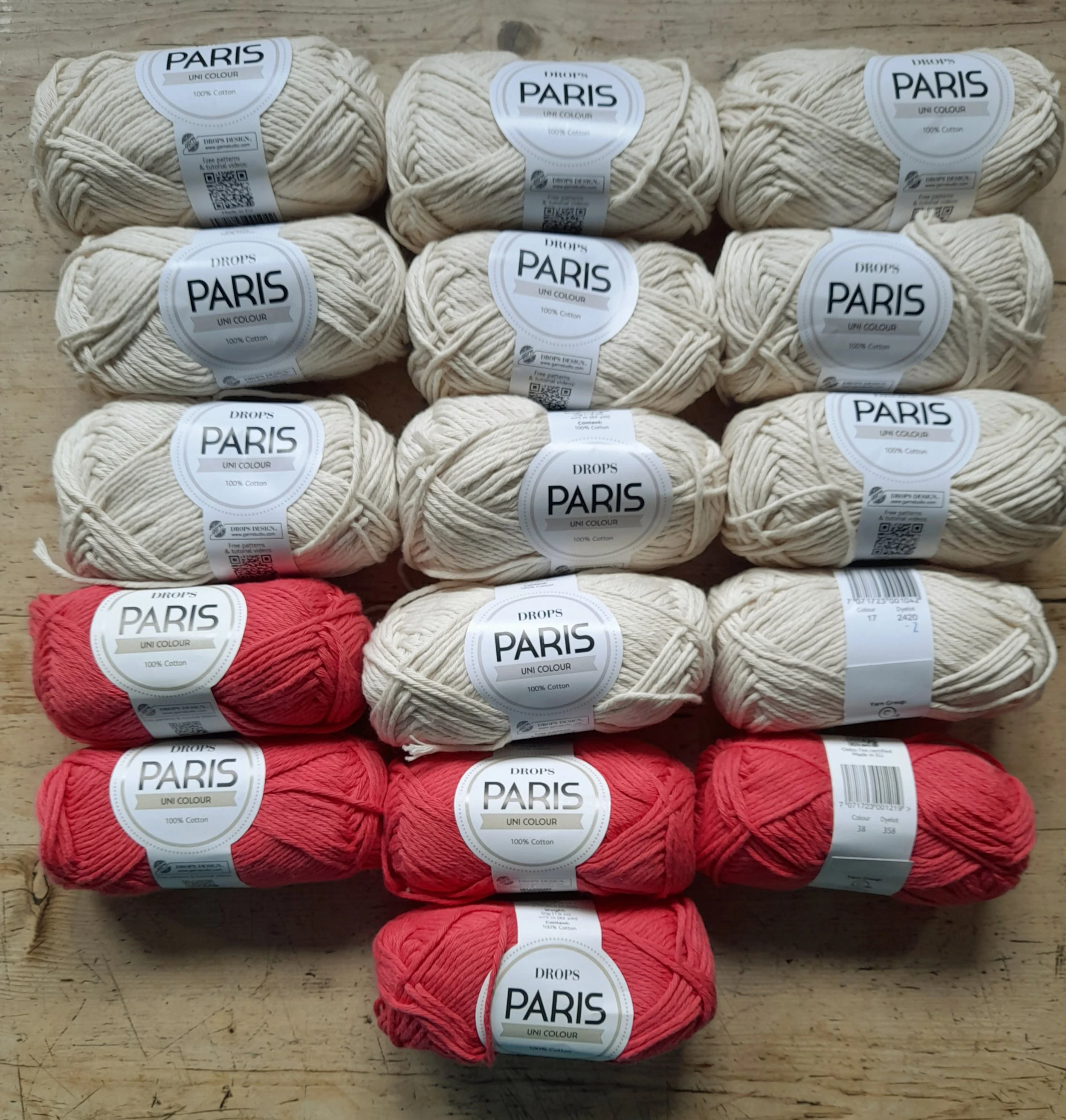 Drops Paris Uni Colour 100% Cotton Aran weight cream and coral 800g