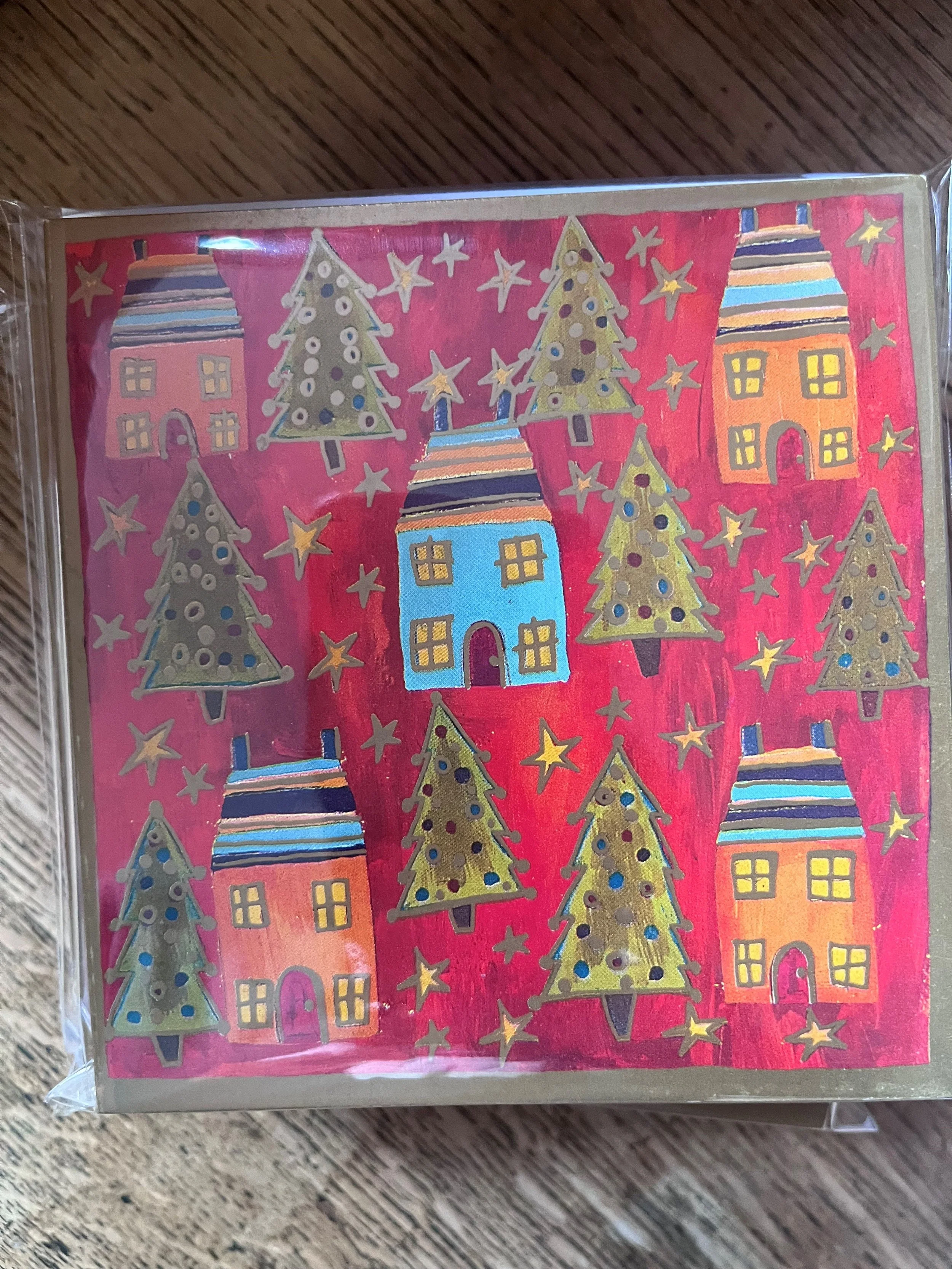 KFP20 Festive Houses & Trees Pack of 10 Small Christmas Cards