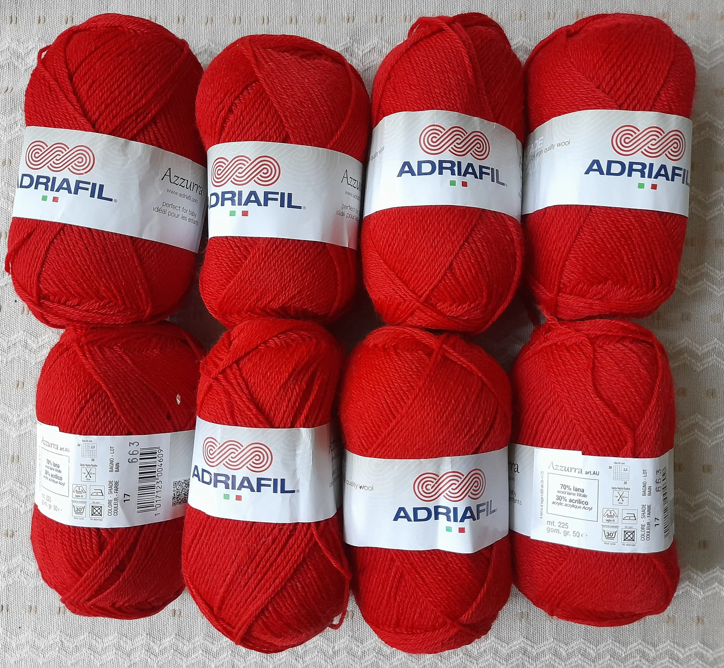 Adriafil Azzurra Wool Blend Baby 3 ply 4 ply in Red 400g