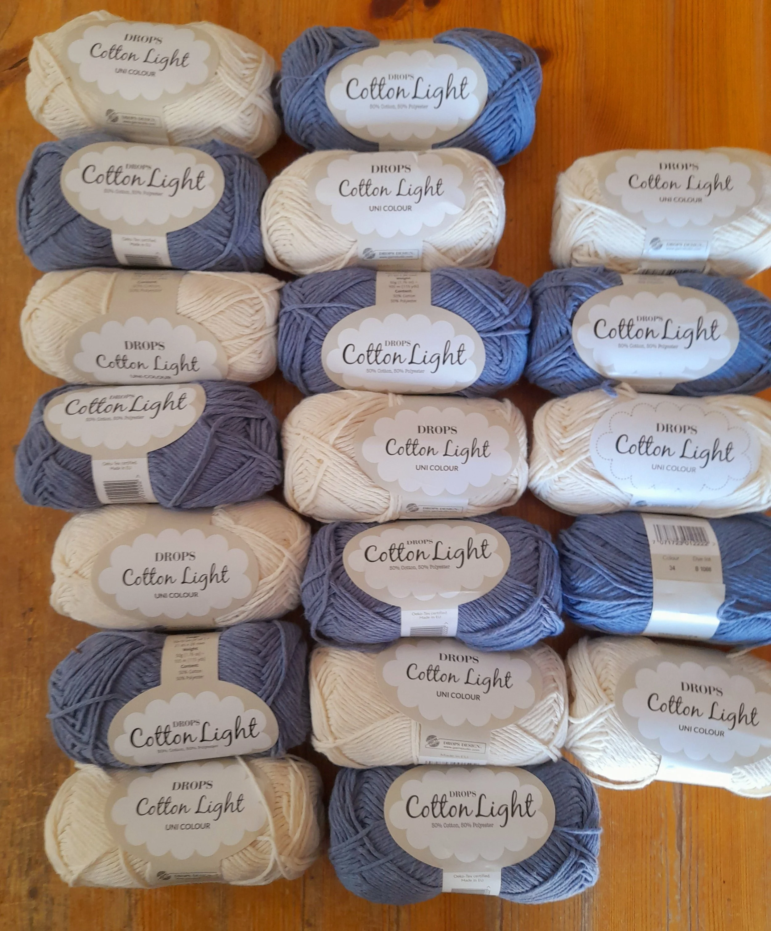 Drops Cotton Light cotton blend double knit DK Cream and Blue 950g