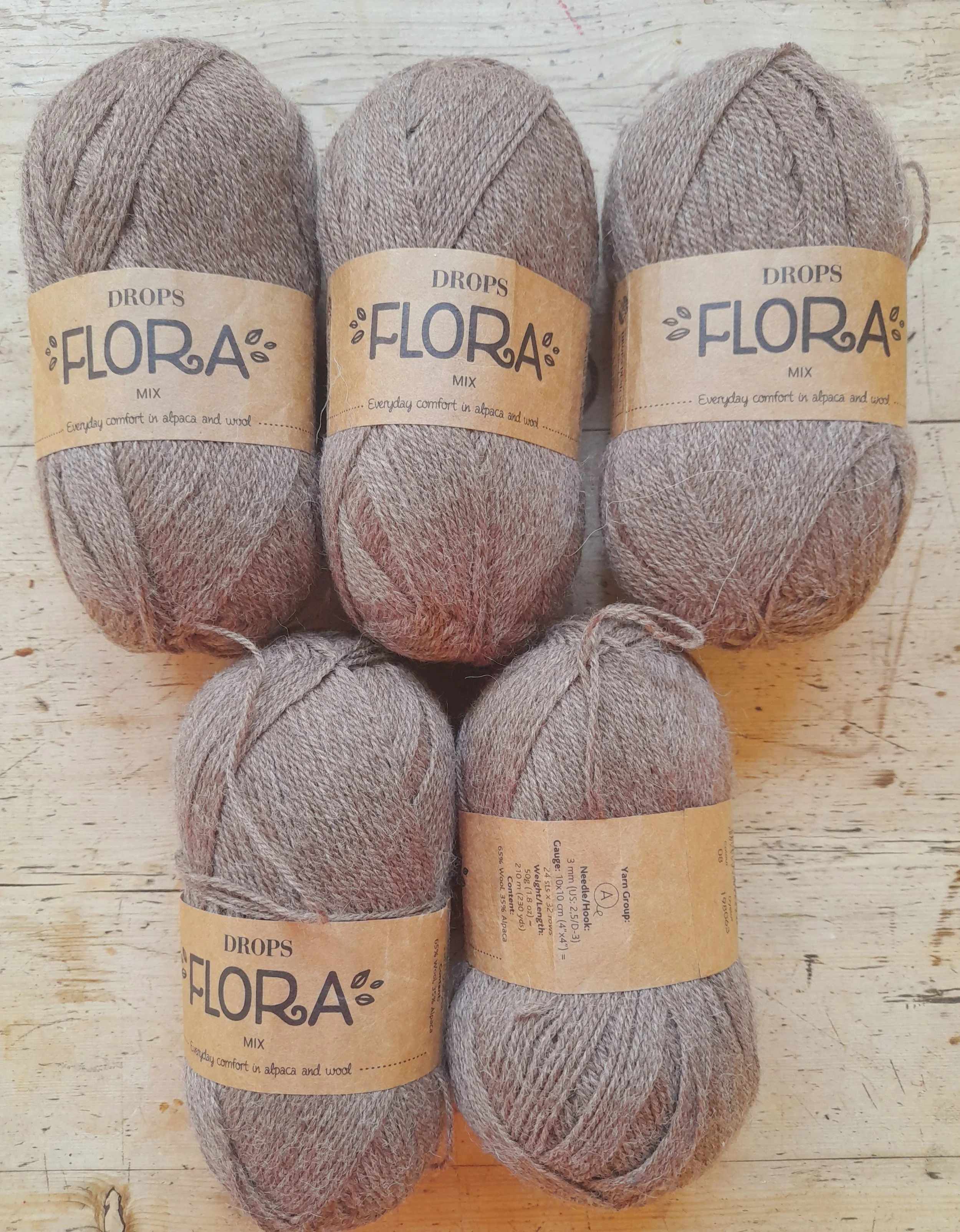 Drops Flora Mix alpaca wool blend yarn 4 ply brown 250g