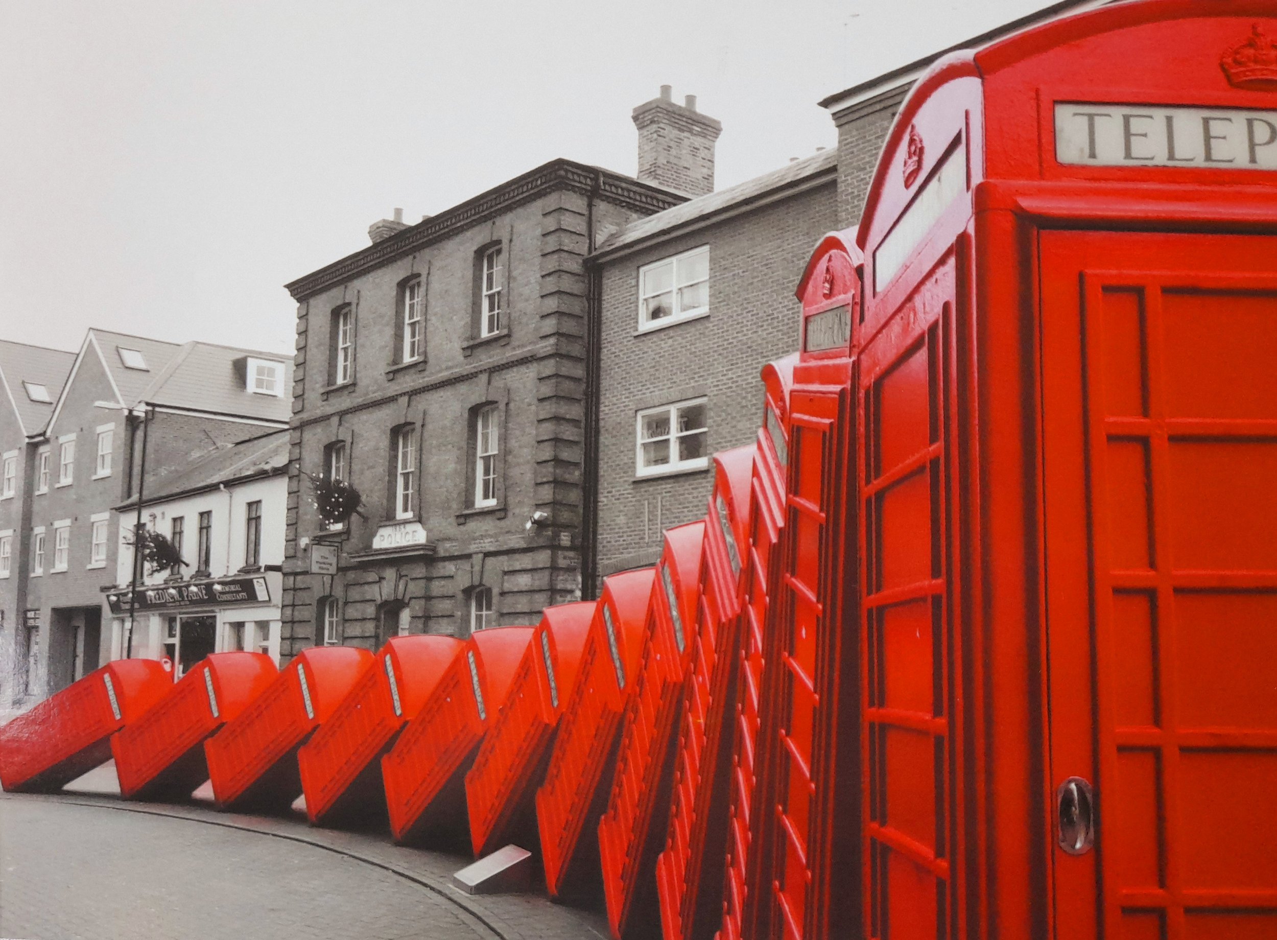 GOS10 Red Phone Boxes pack of 5 large Christmas Cards Gift of Sight