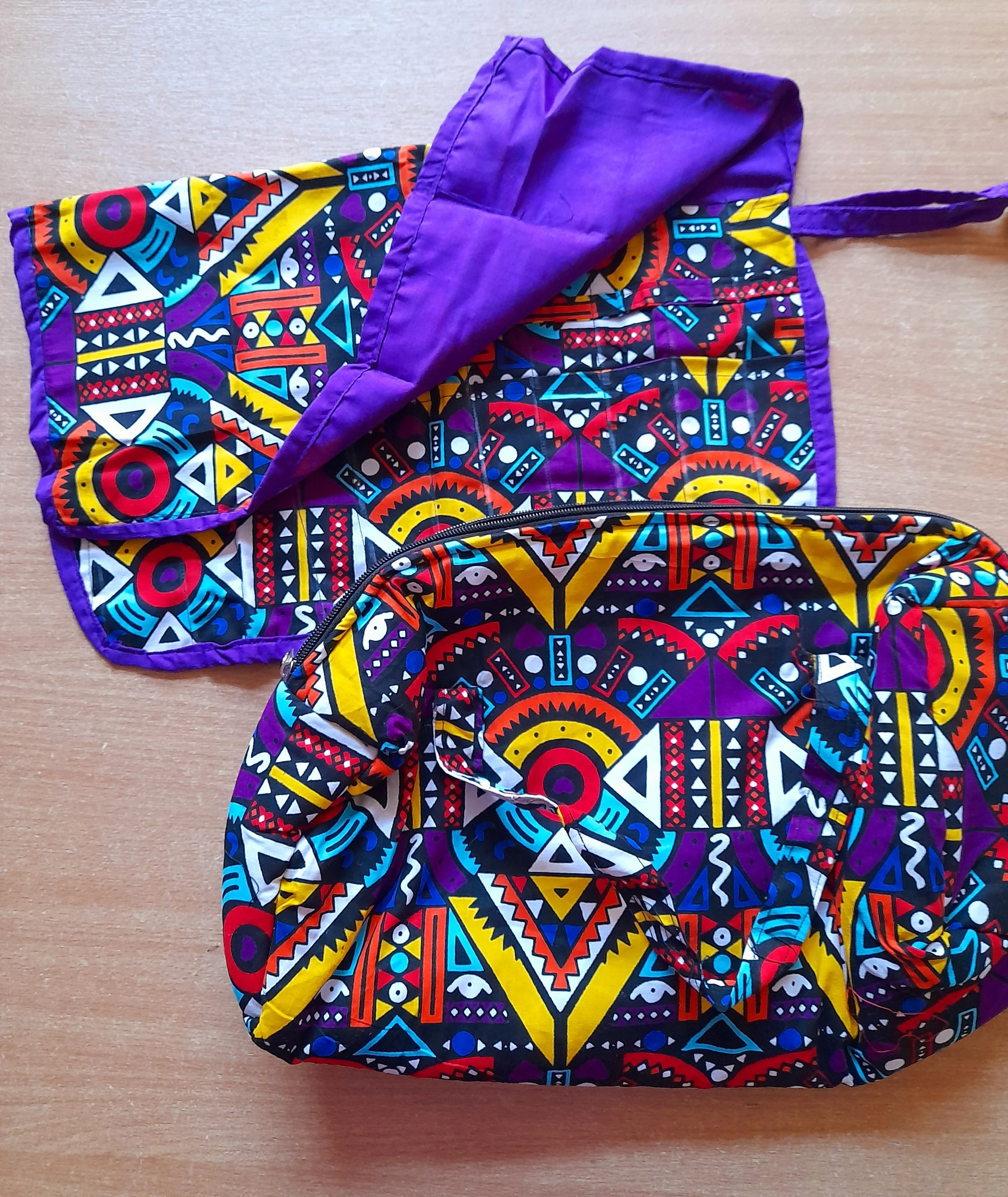 Handmade cotton Craft, Tote or Shopping Bag and Knitting Needle Roll purple