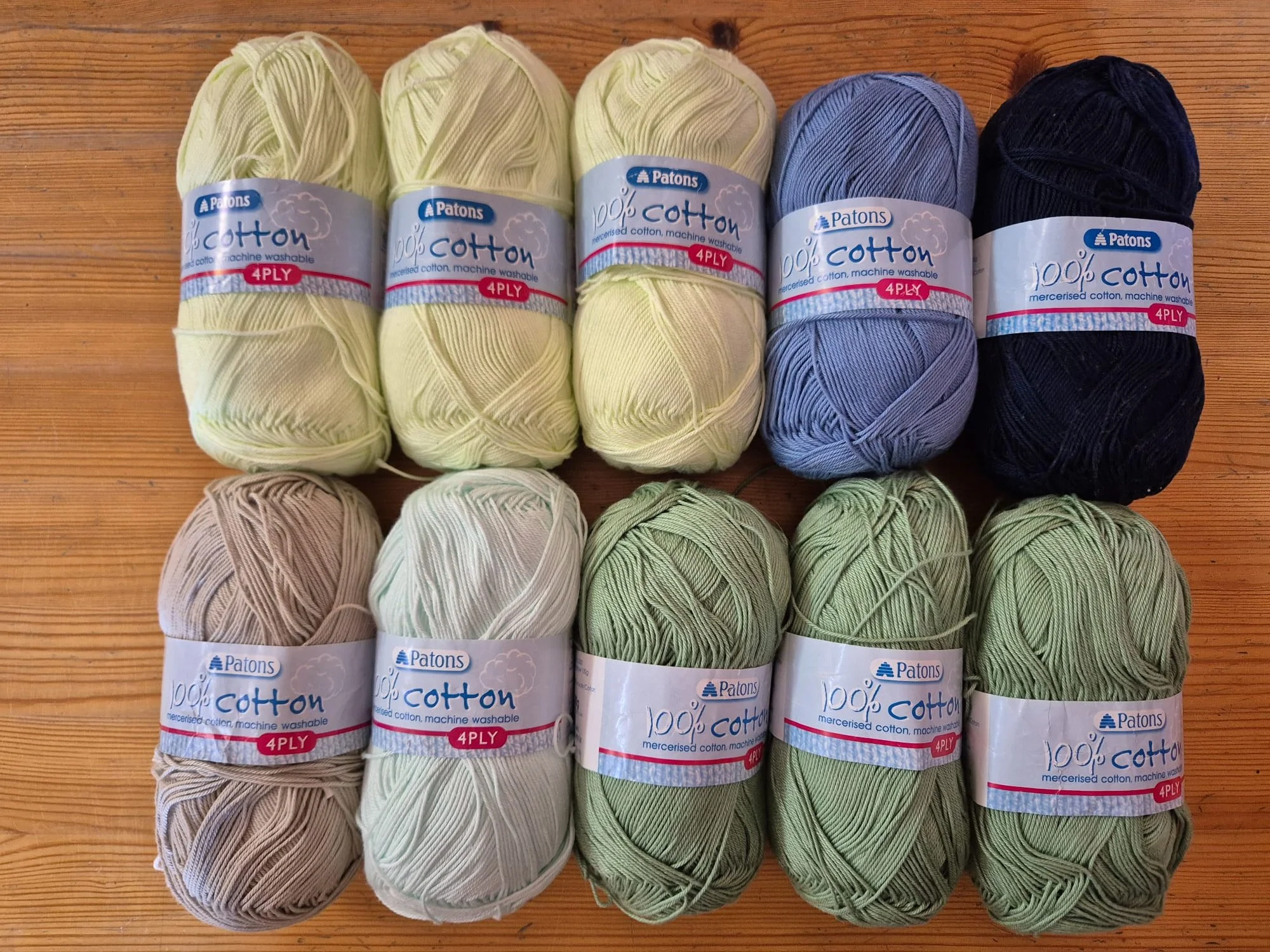 (59) Patons 100% Cotton 4 ply mercerised mixed batch green yellow 1,000g