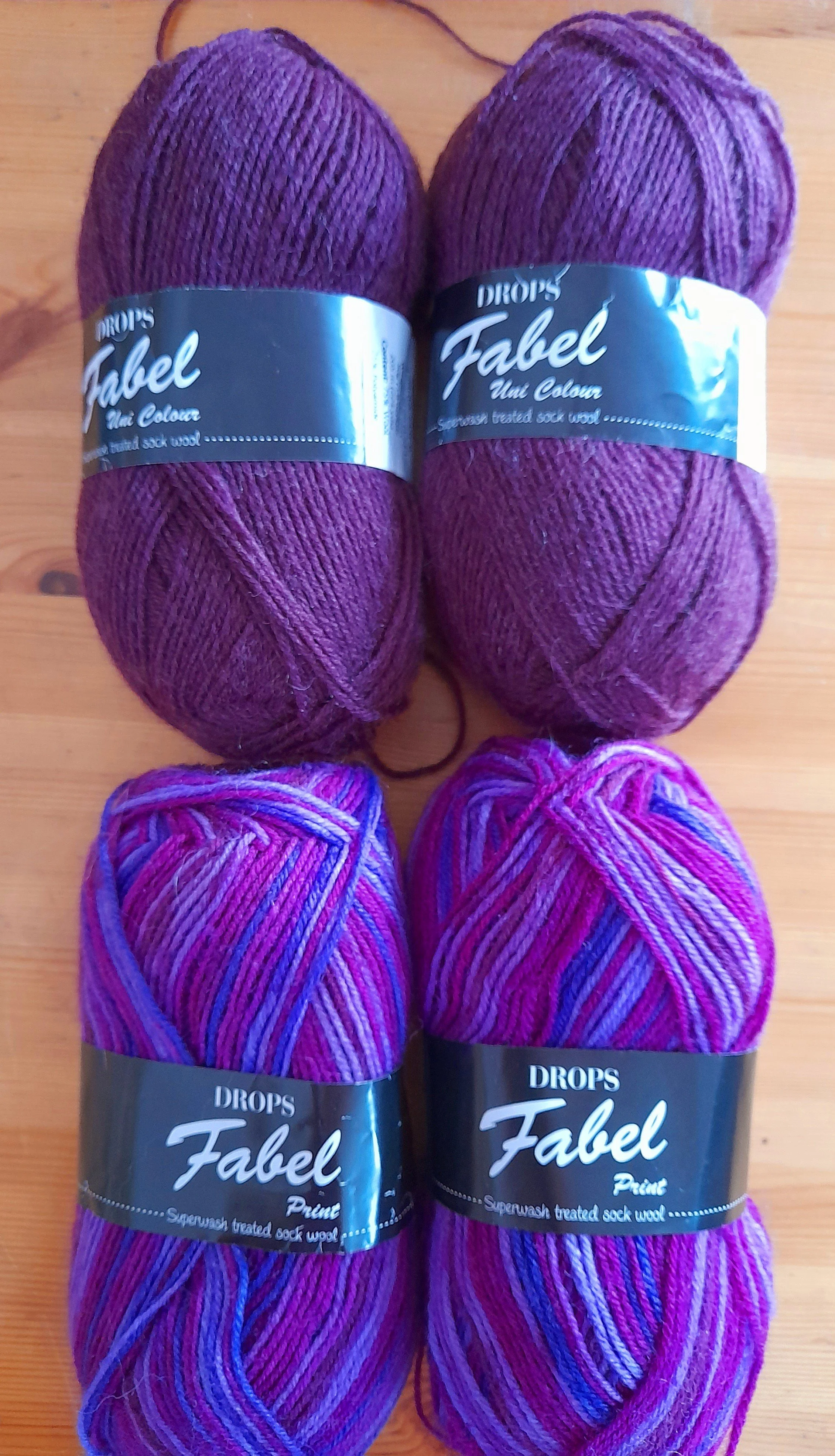 Drops Fabel Uni Colour and Print 4ply sock yarn purples 200g