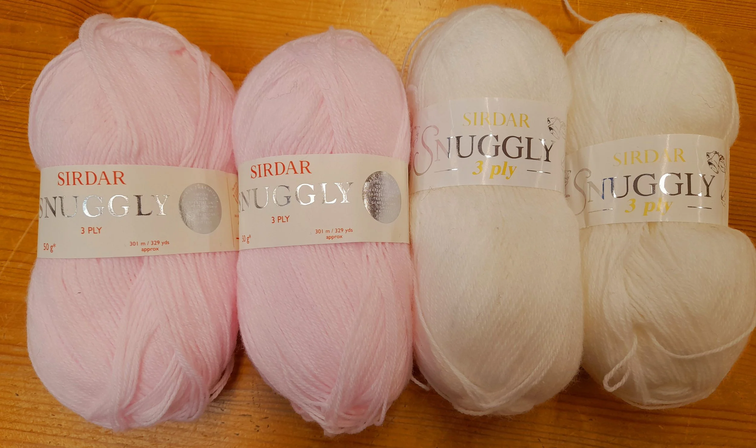 (26) Sirdar Snuggly Baby nylon blend 3 ply in pink and white 200g