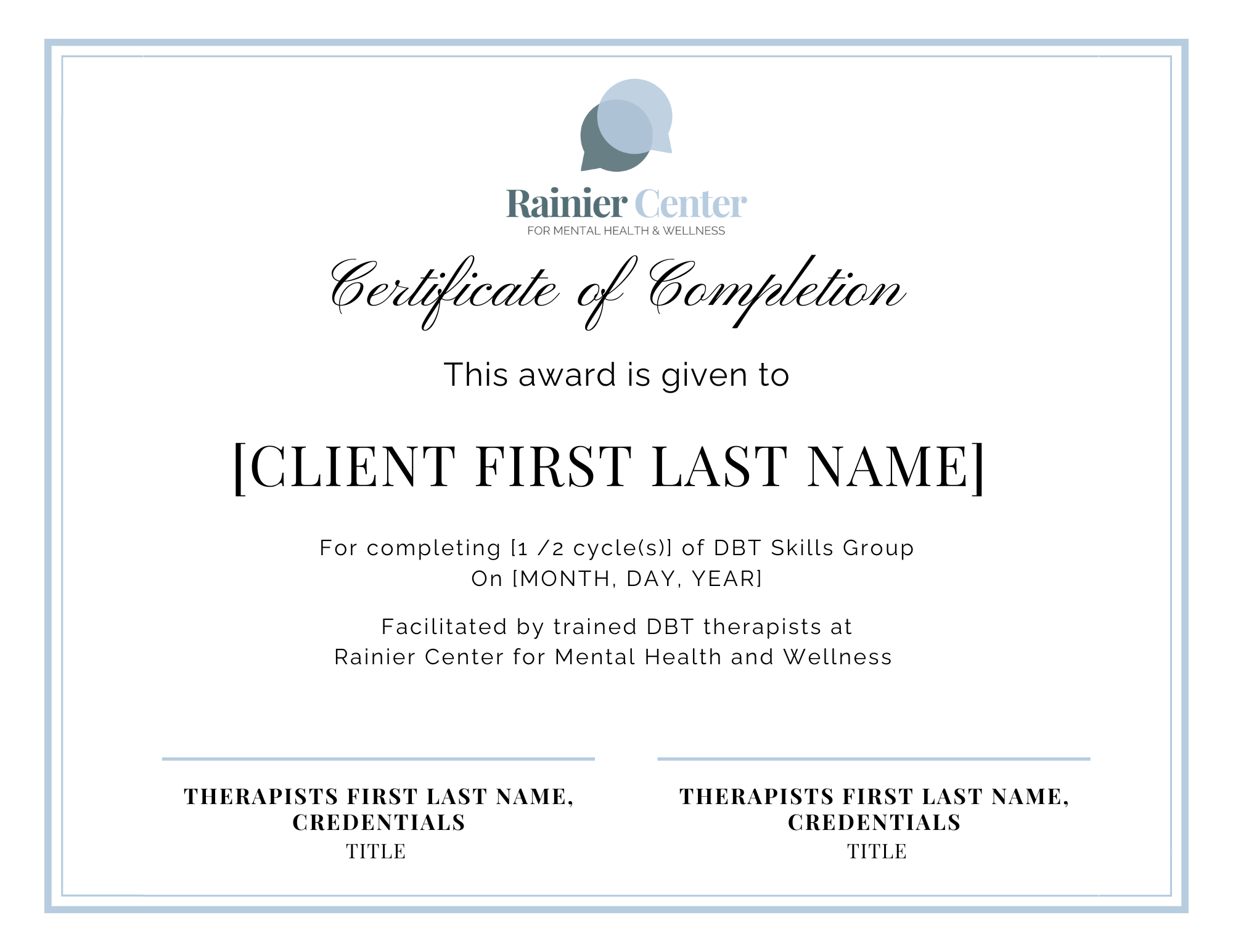 Group Therapy Completion Certificates