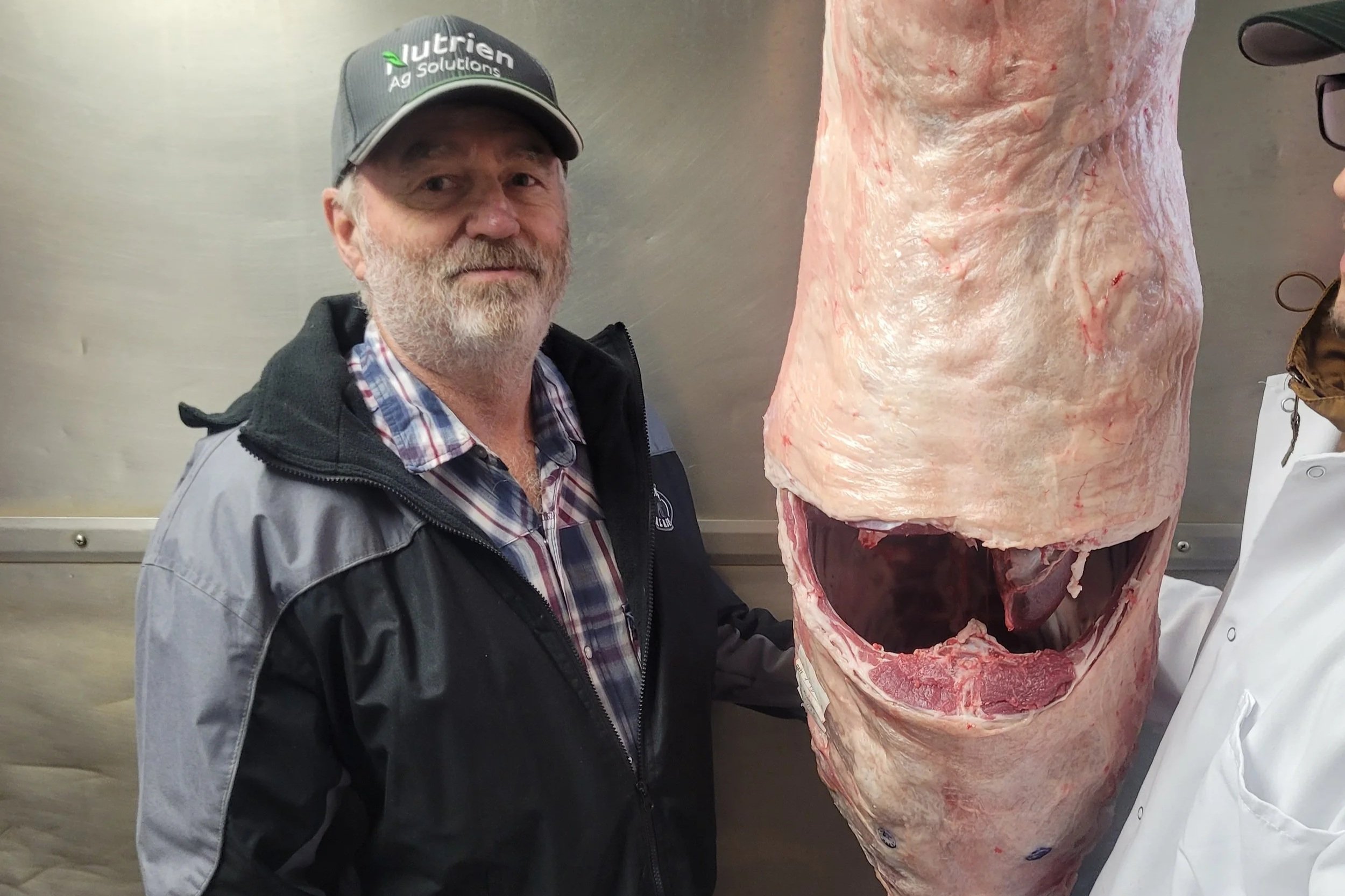 Rick Adams with sheep carcass