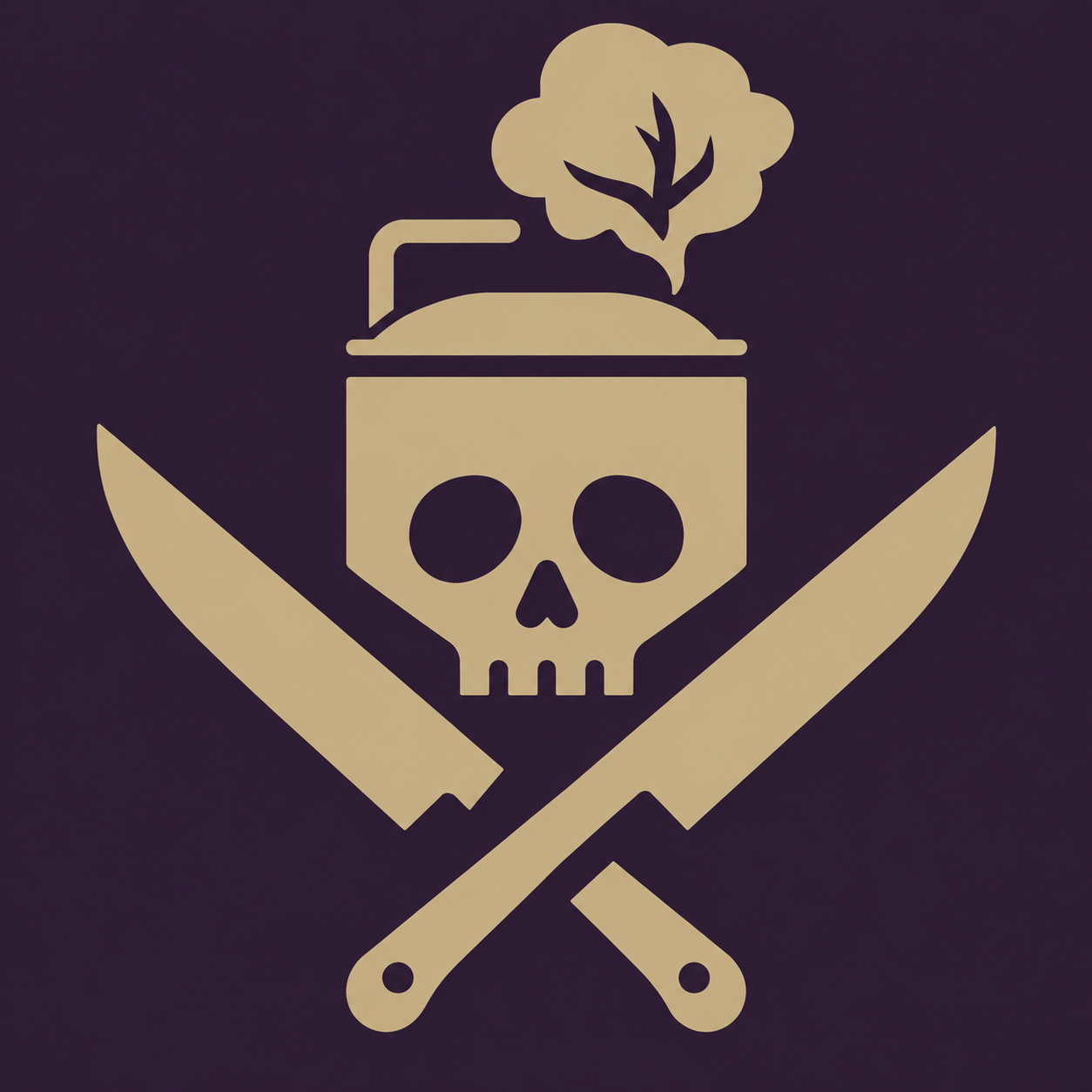 Tree City Culinary Co. logo: gold chef skull, tree and crossed knives on a deep plum background.