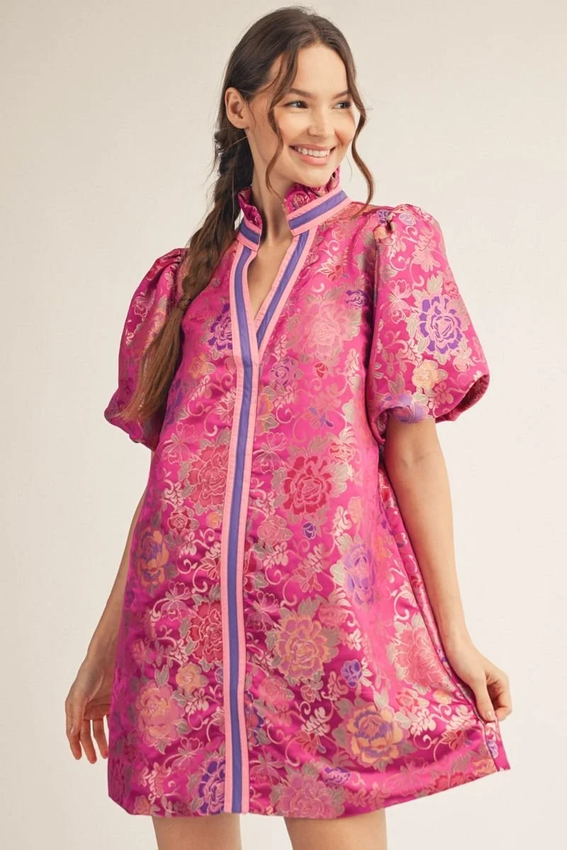 Elegant Floral  Puff Sleeve Dress