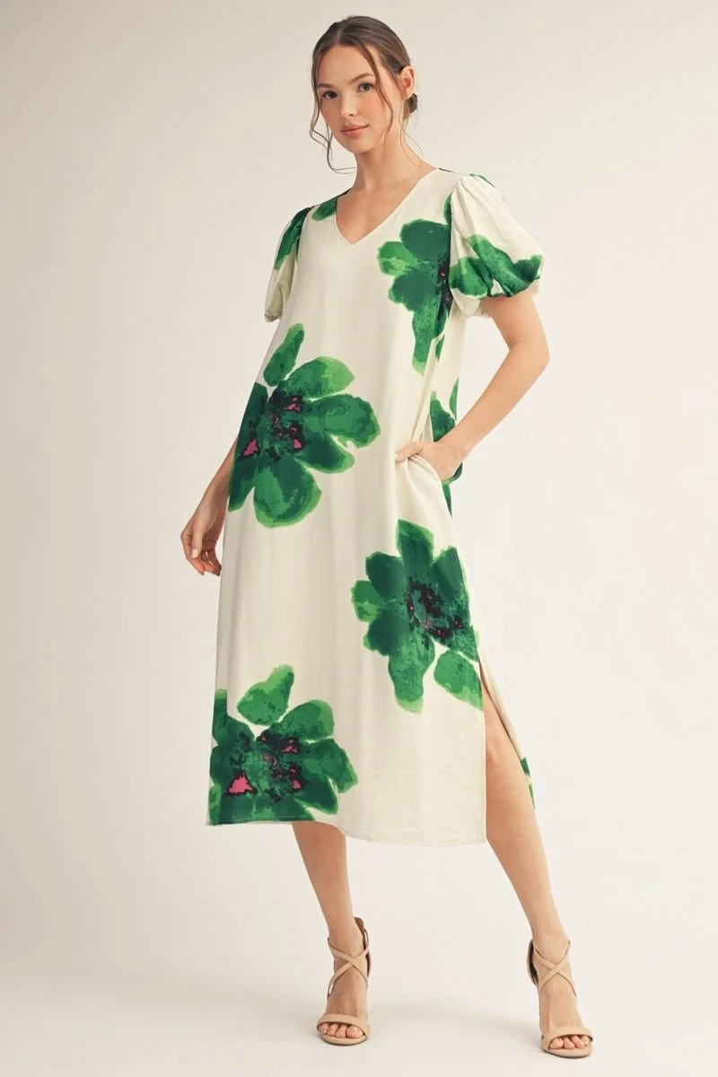 Green Blossom Midi Dress