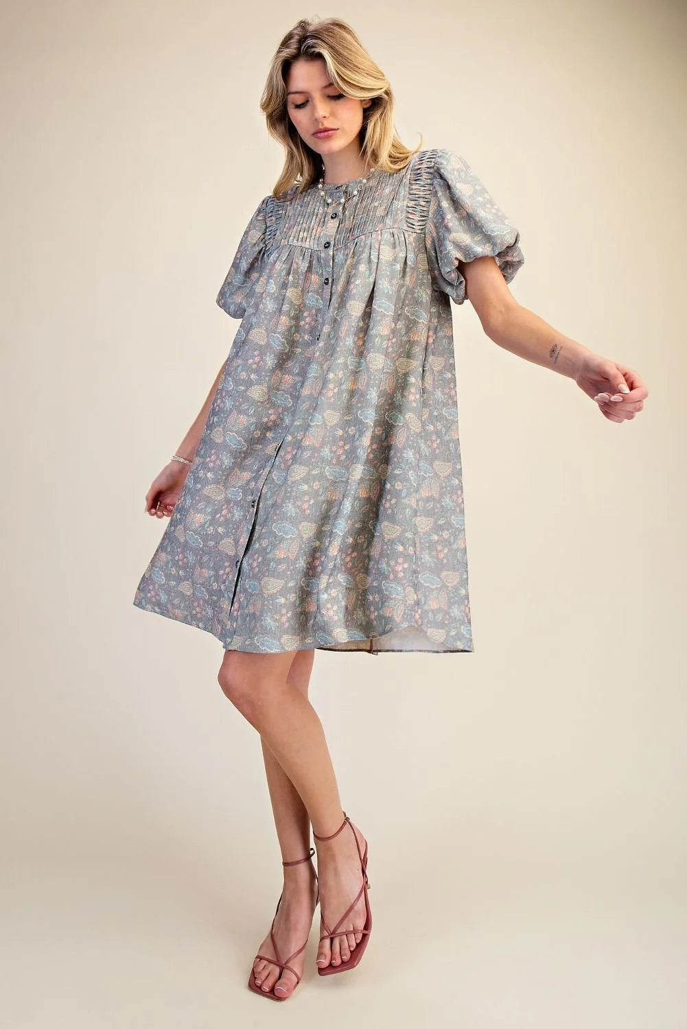 Bubble Sleeve Floral Dress