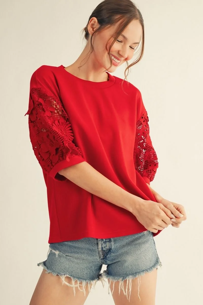 Floral Sleeve Top - Red