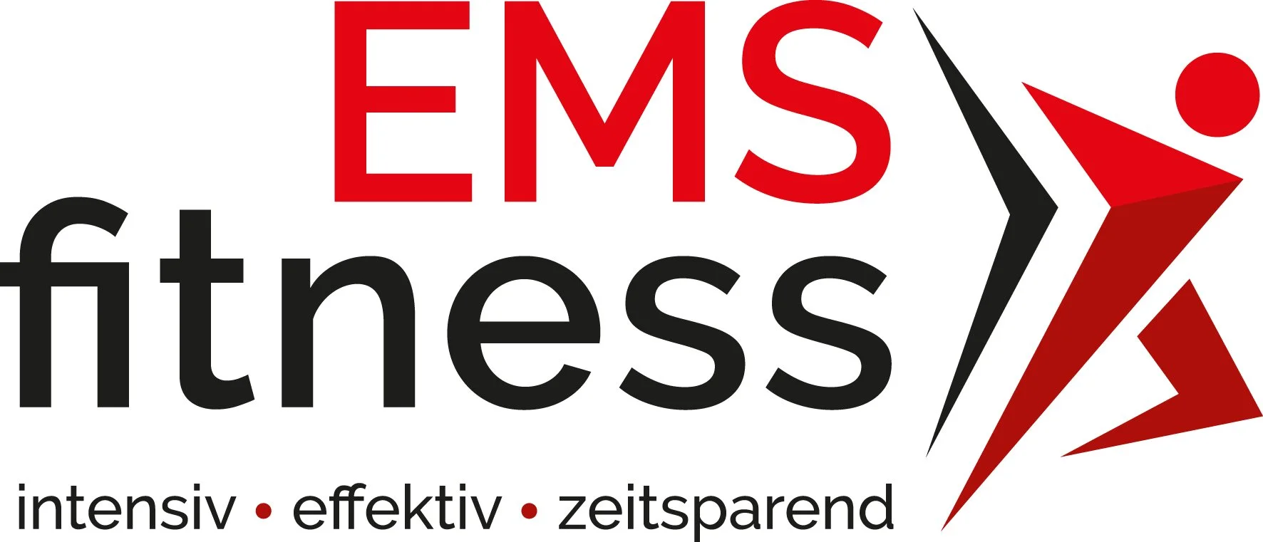 Logo von EMS Fitness mit Begriffen wie 'intensiv', 'effektiv' und 'zeitsparend' darunter.
