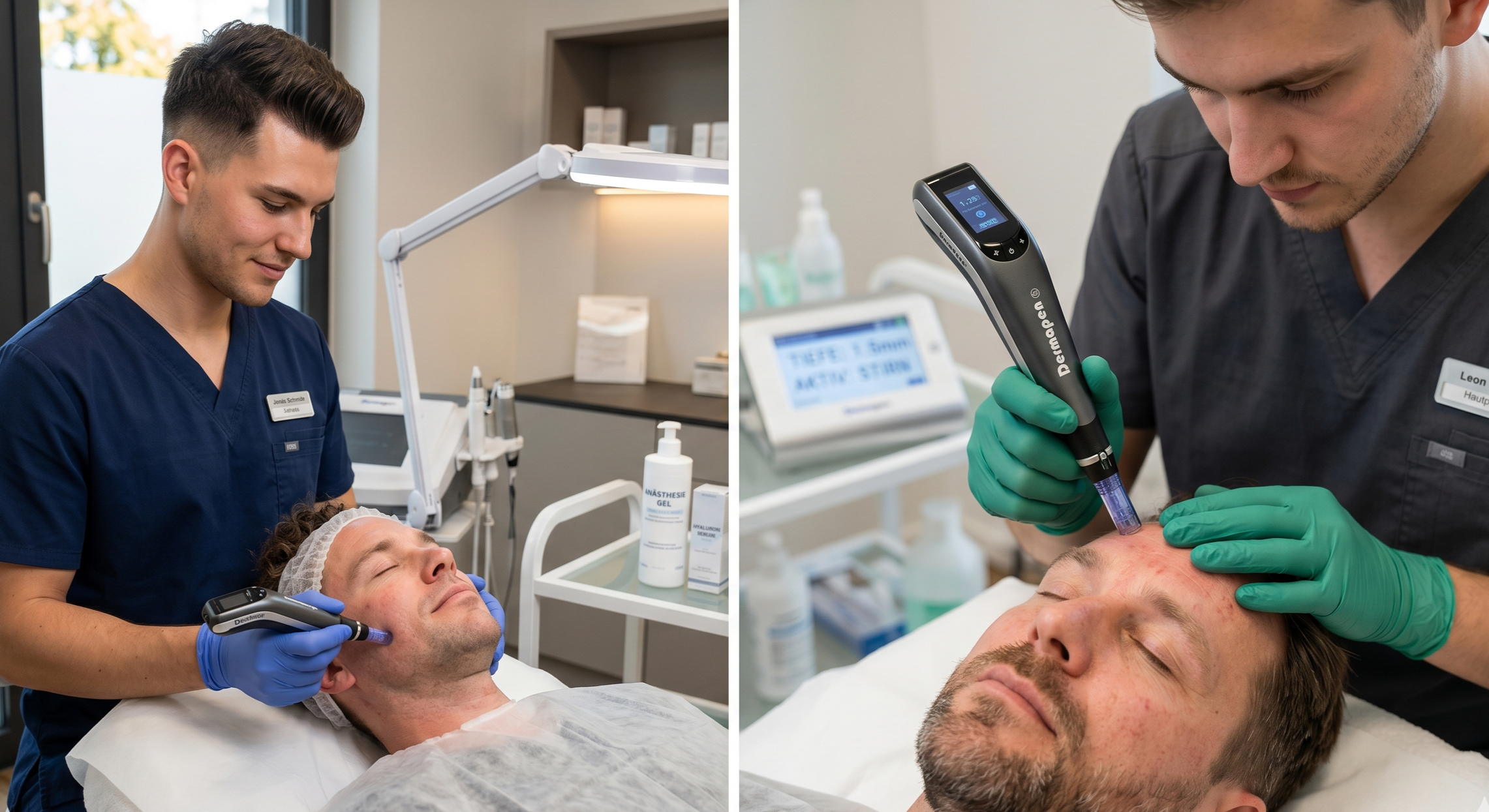 Mann erhält Microneedling-Behandlung im Menesthetic Studio Zürich