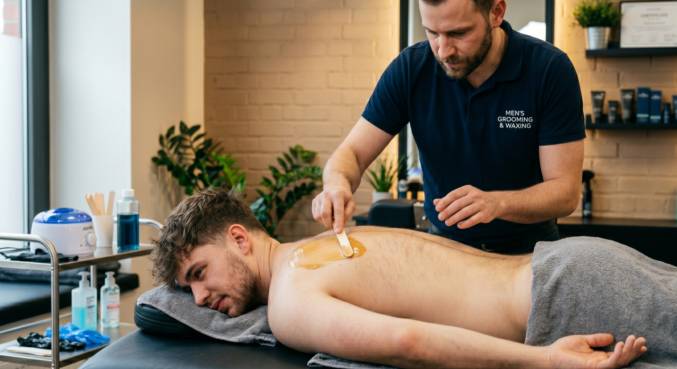 Ein Mann beim Rücken Waxing in Zürich, bei Menesthetic, einem Waxing Studio speziell für Männer.