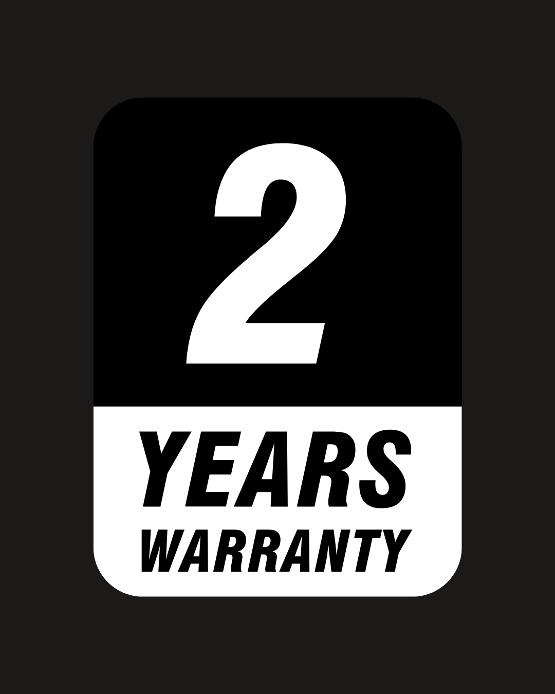 Étiquette noire et blanche indiquant une garantie de 2 ans.