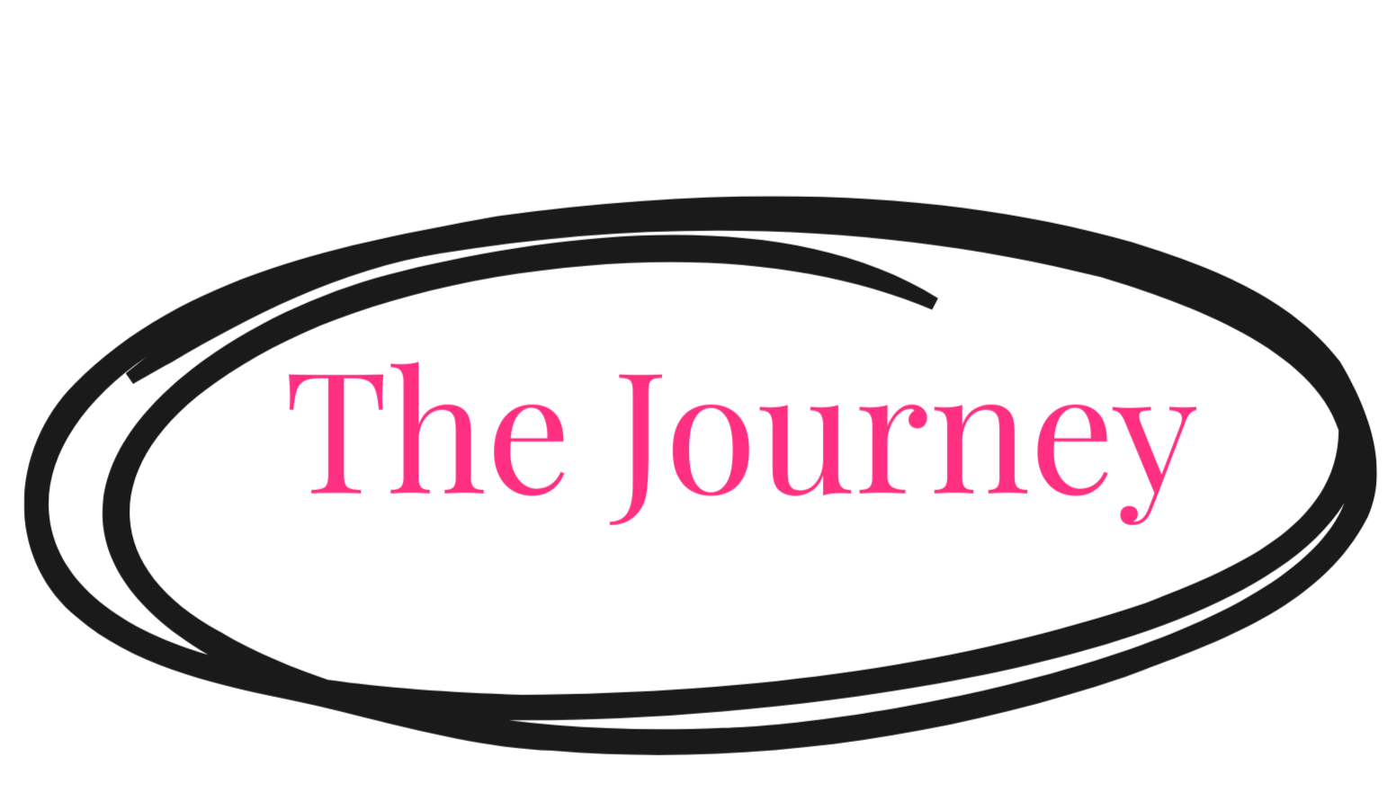Logo with black oval outline containing pink text that reads 'The Journey' about working with a Charlotte wedding planner.
