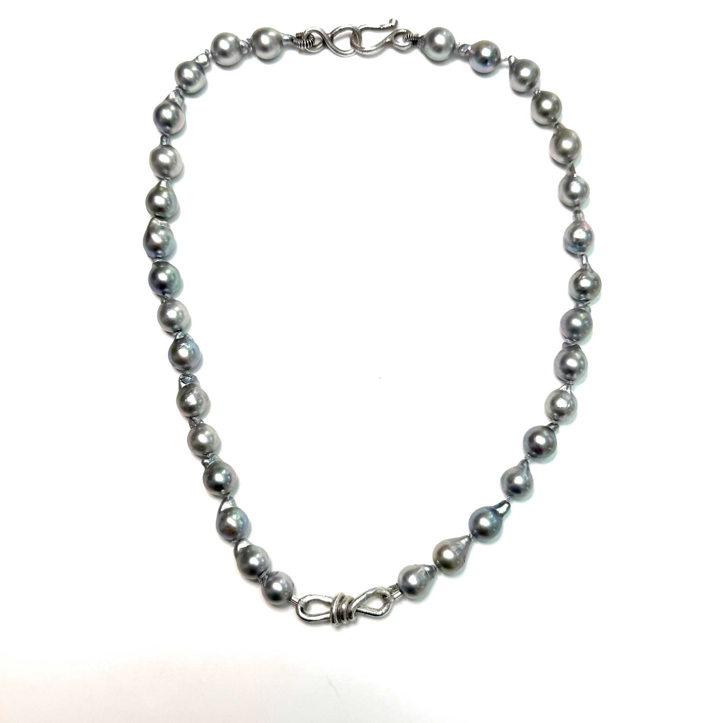 BESPOKE VINTAGE (1994) Akoya Grey Baroque Pearl & Sterling Necklace