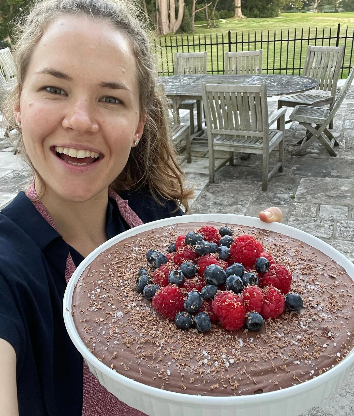 Fleur de sel chocolate mousse with garden berries - the most requested dessert this summer! 

Specifically requested not to plate this individually so everyone can help them selves to second helpings! Love it!